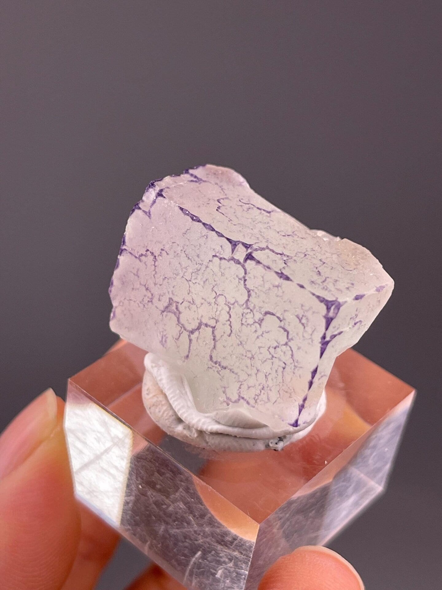 Translucent fluorite body with purple accent zones