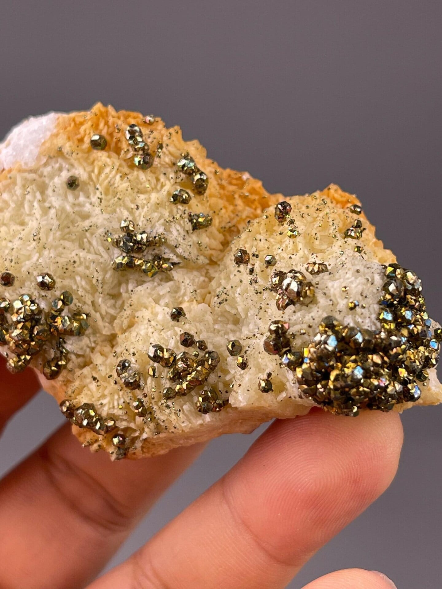 Metallic luster pyrite and chalcopyrite close-up