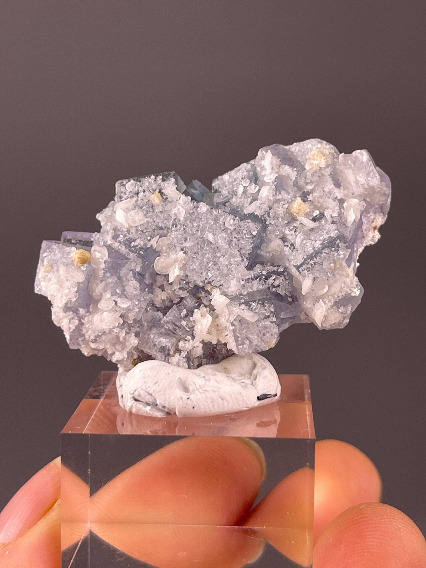 Blue cubic fluorite with calcite from Ma'anshan China