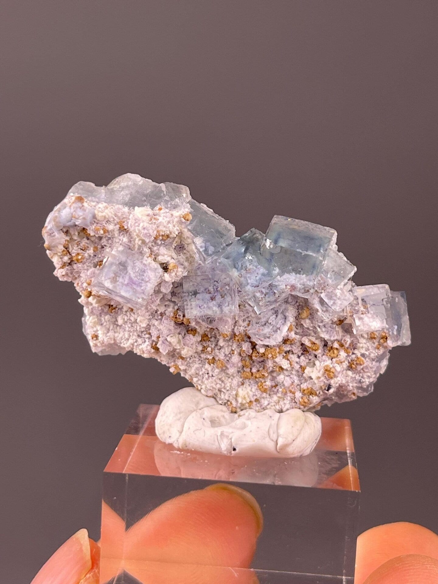 Close-up of vivid blue fluorite cubic crystals