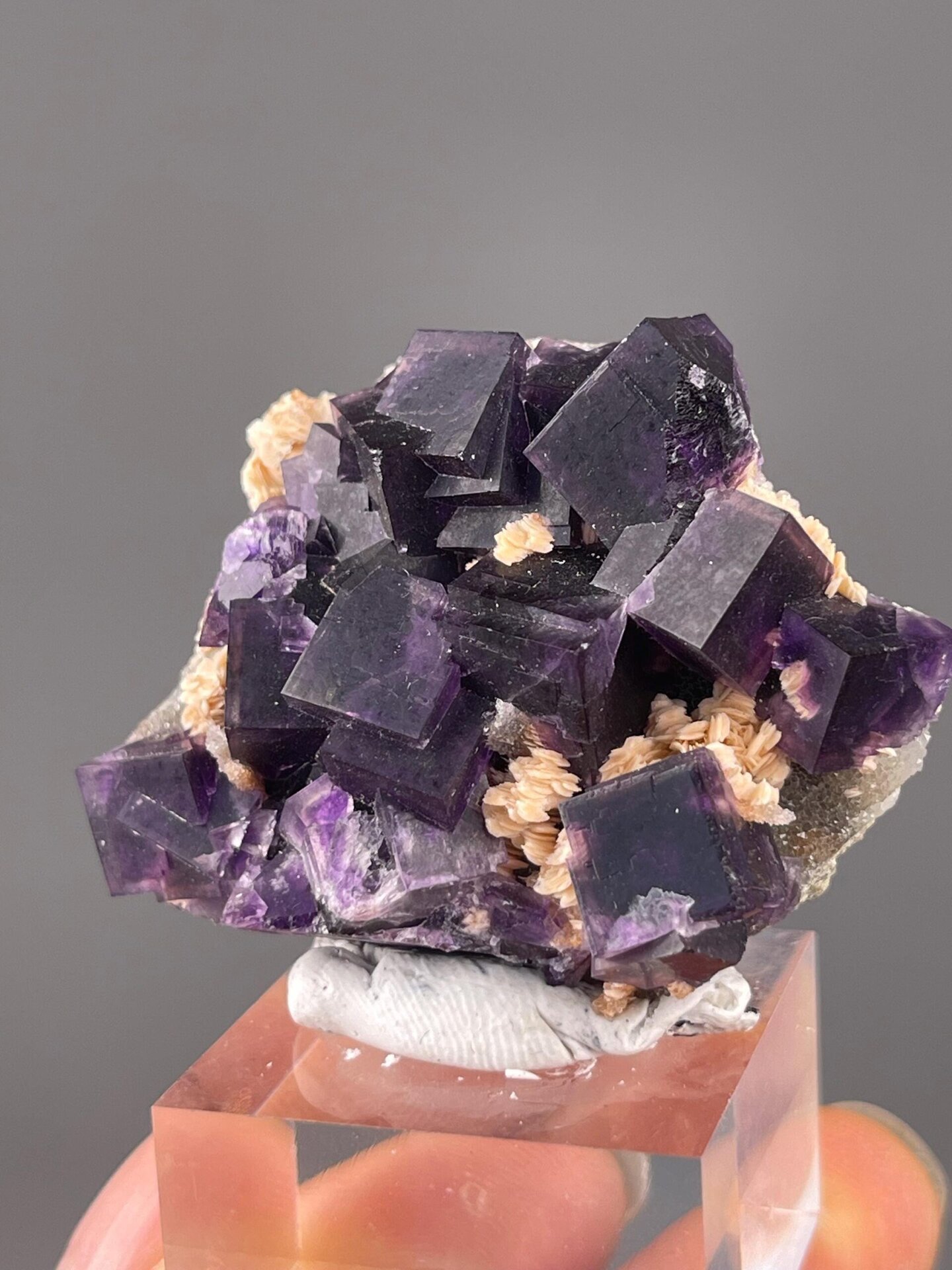 Side view of purple fluorite calcite matrix Anhui