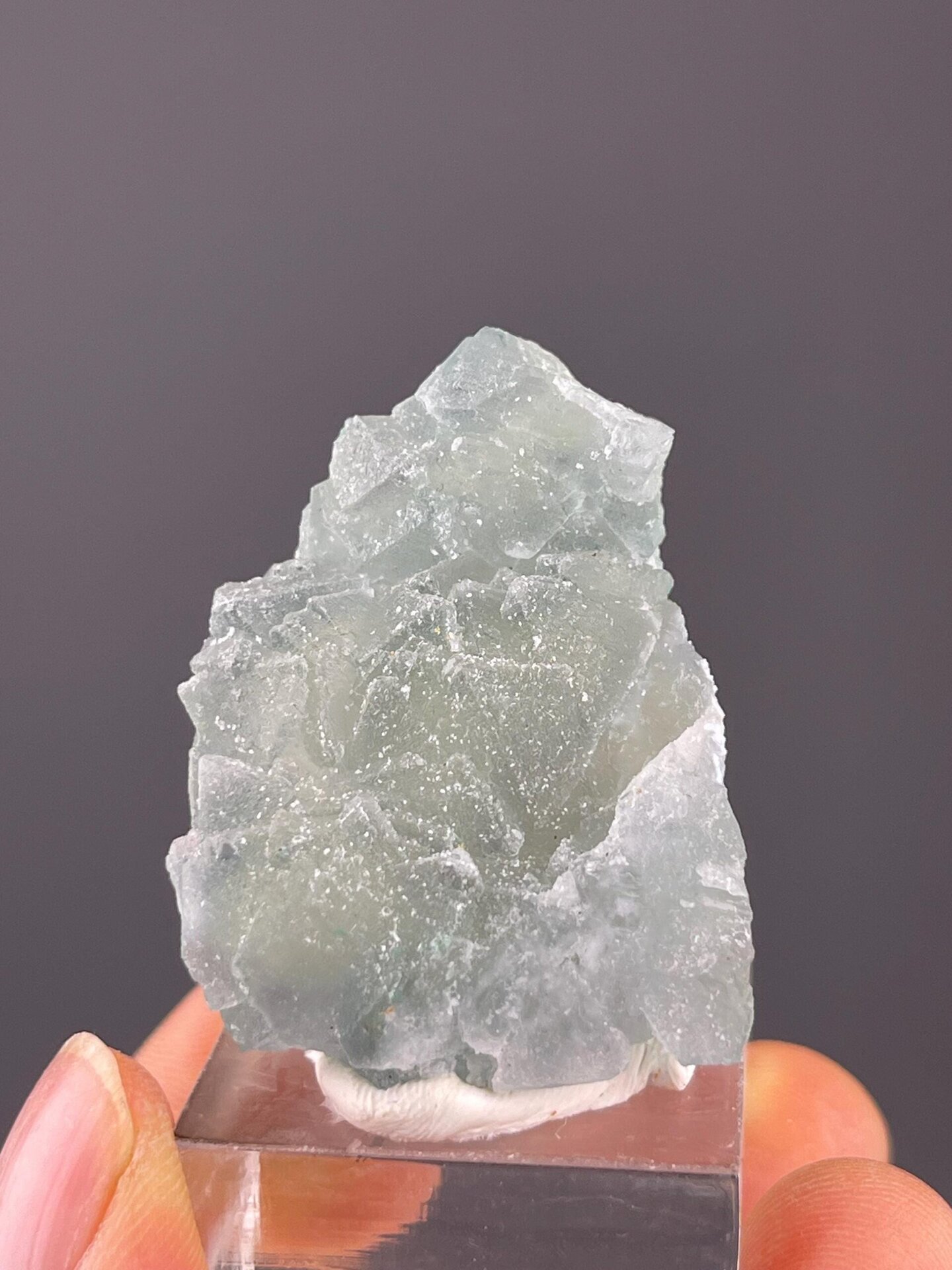 Side view of green fluorite sugary surface Fujian
