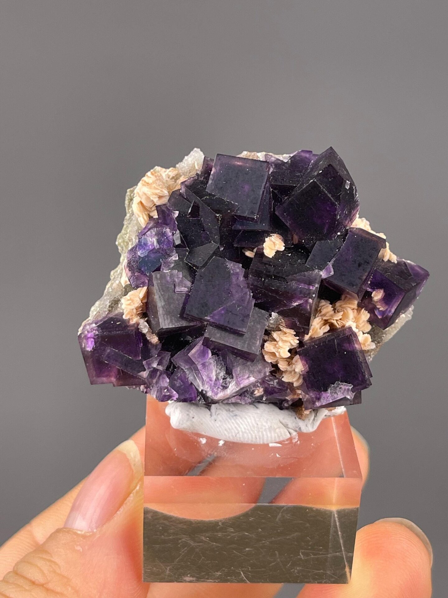 Top view of purple fluorite on calcite Anhui