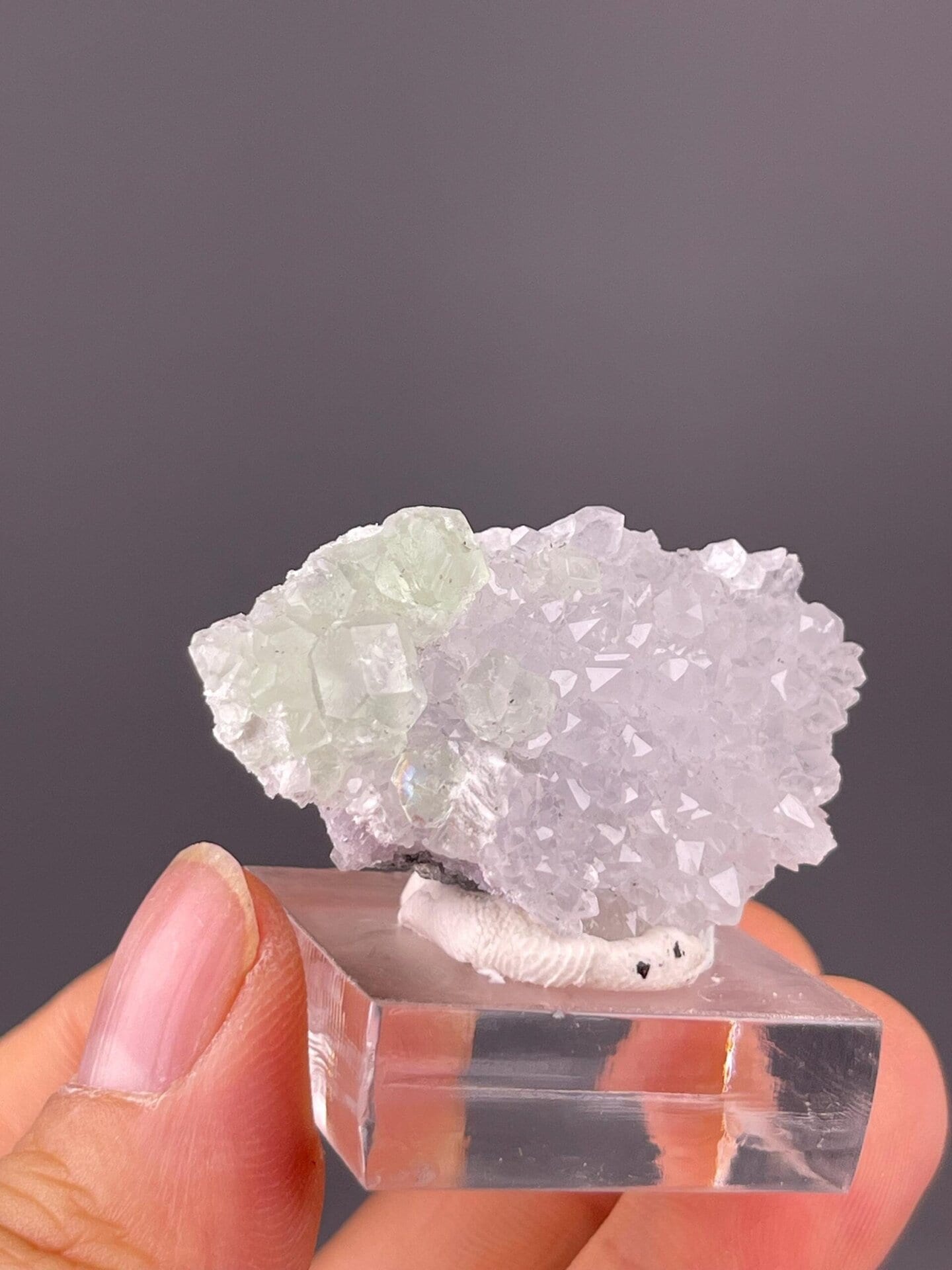 Top view of green fluorite with associated quartz