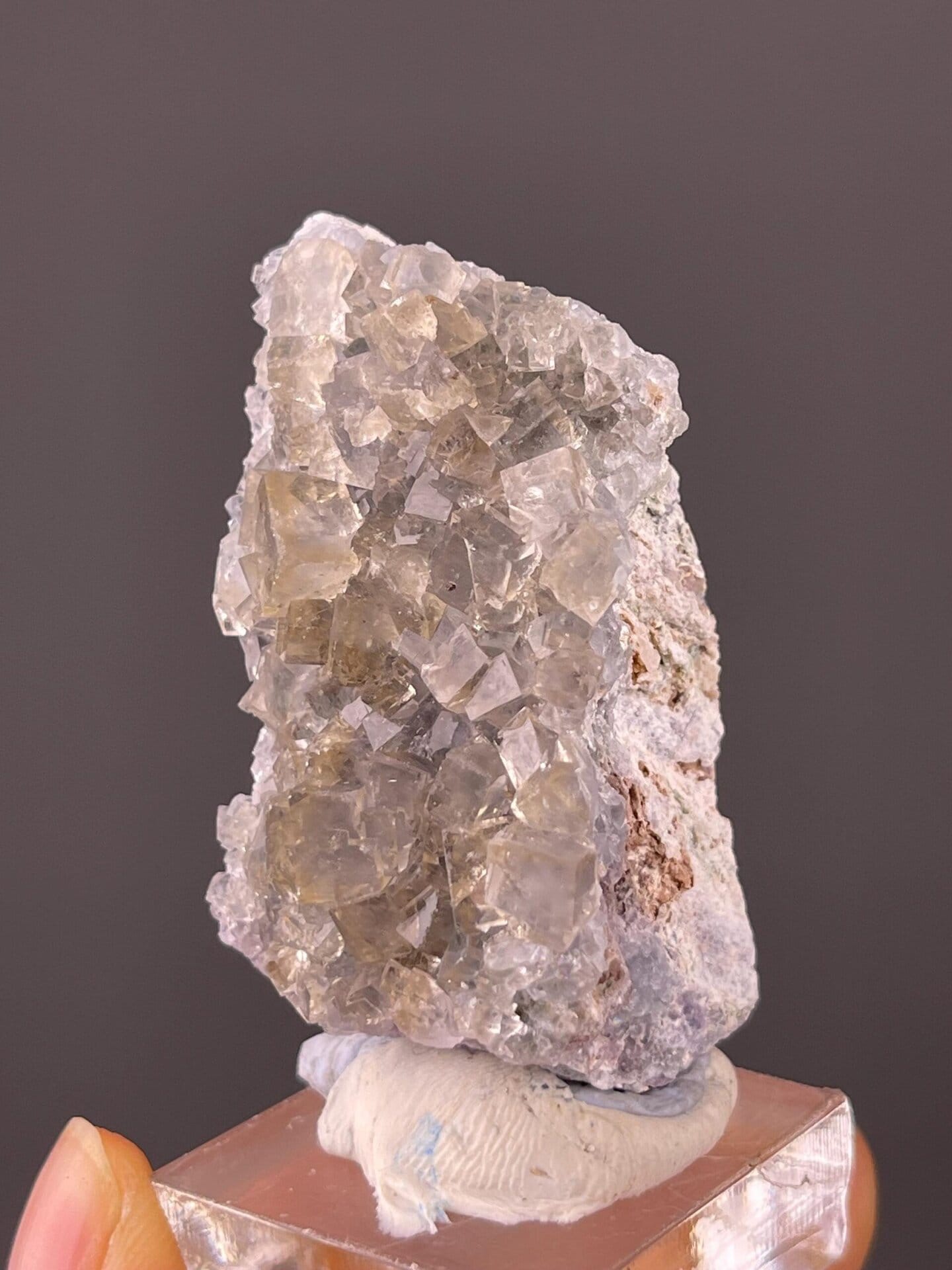 Pale yellow transparent fluorite crystal detail