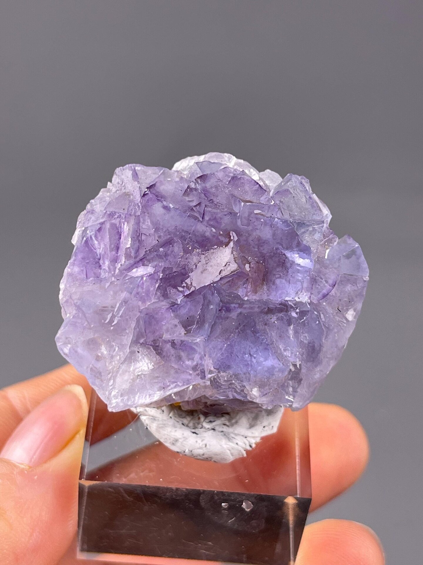 Twin fluorite crystals interpenetrating detail