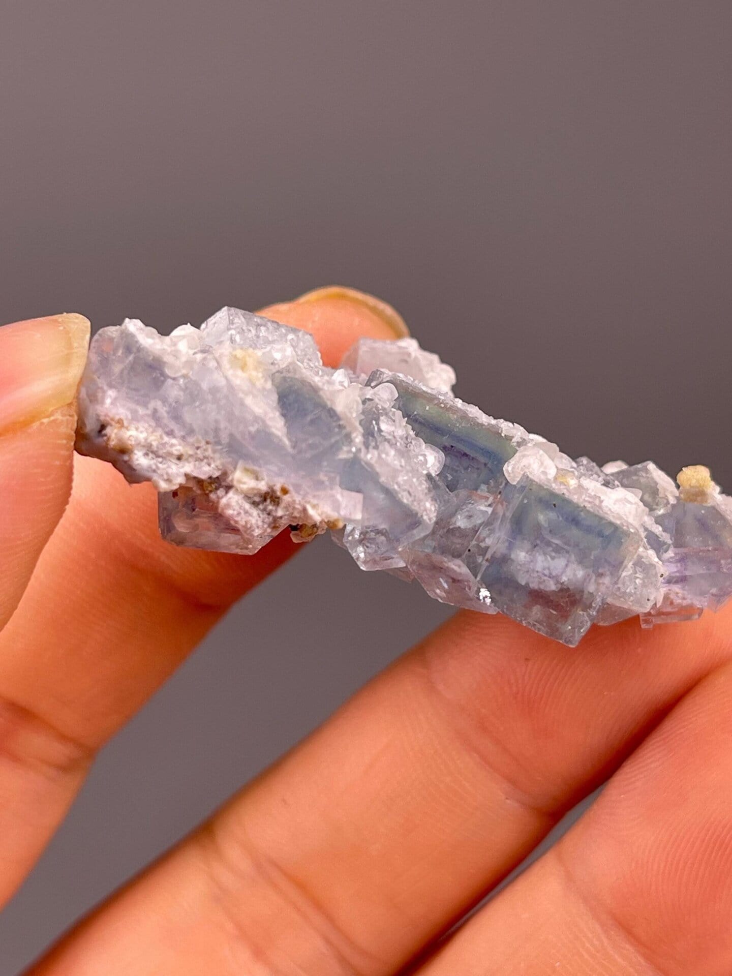 Full view of blue cubic fluorite Ma'anshan specimen