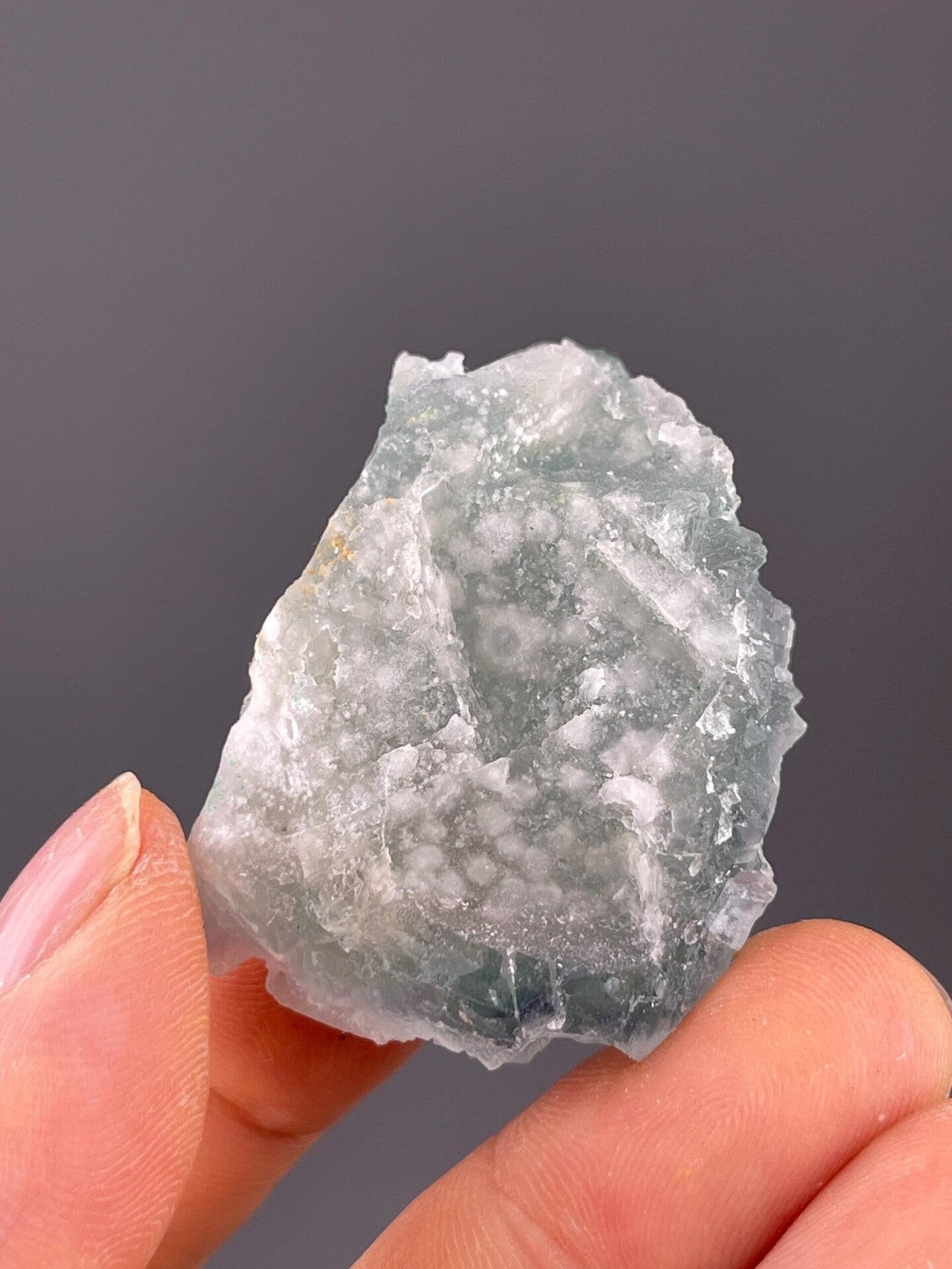 Full view of green fluorite sugary surface specimen