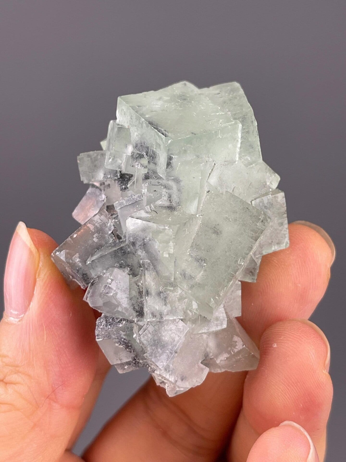 Green fluorite cubic crystal habit close-up