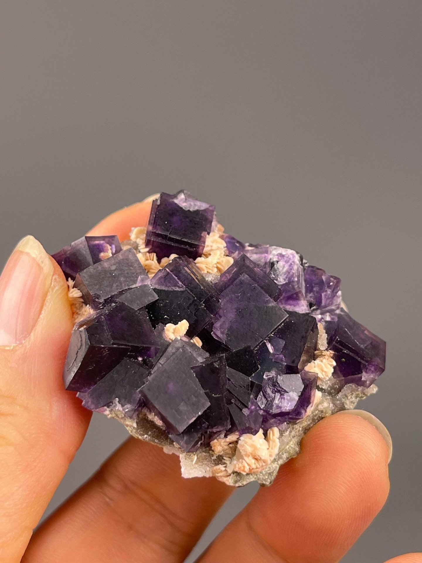 Purple fluorite Anhui calcite matrix scale reference