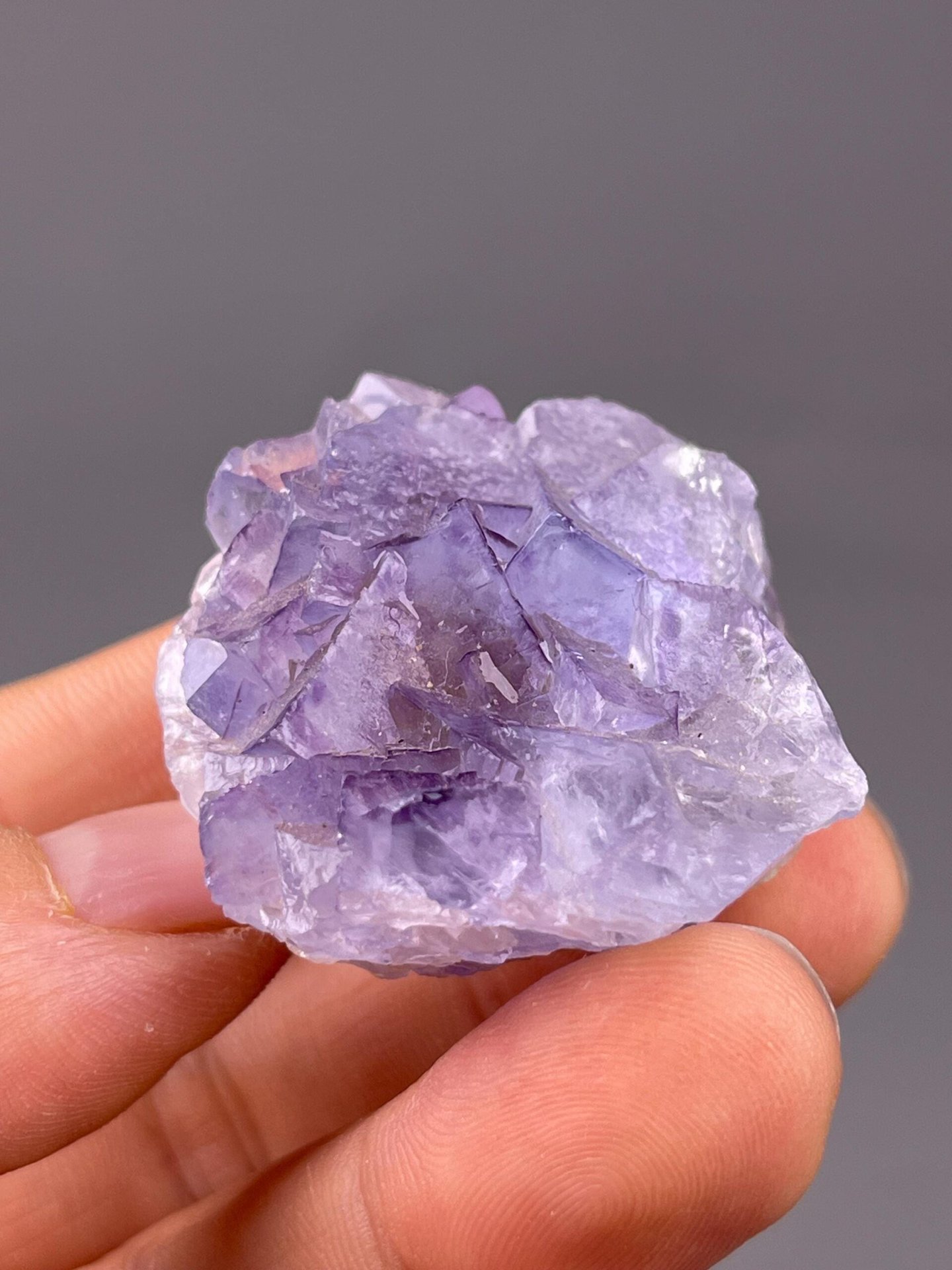 Angled view of fluorite twin cluster specimen