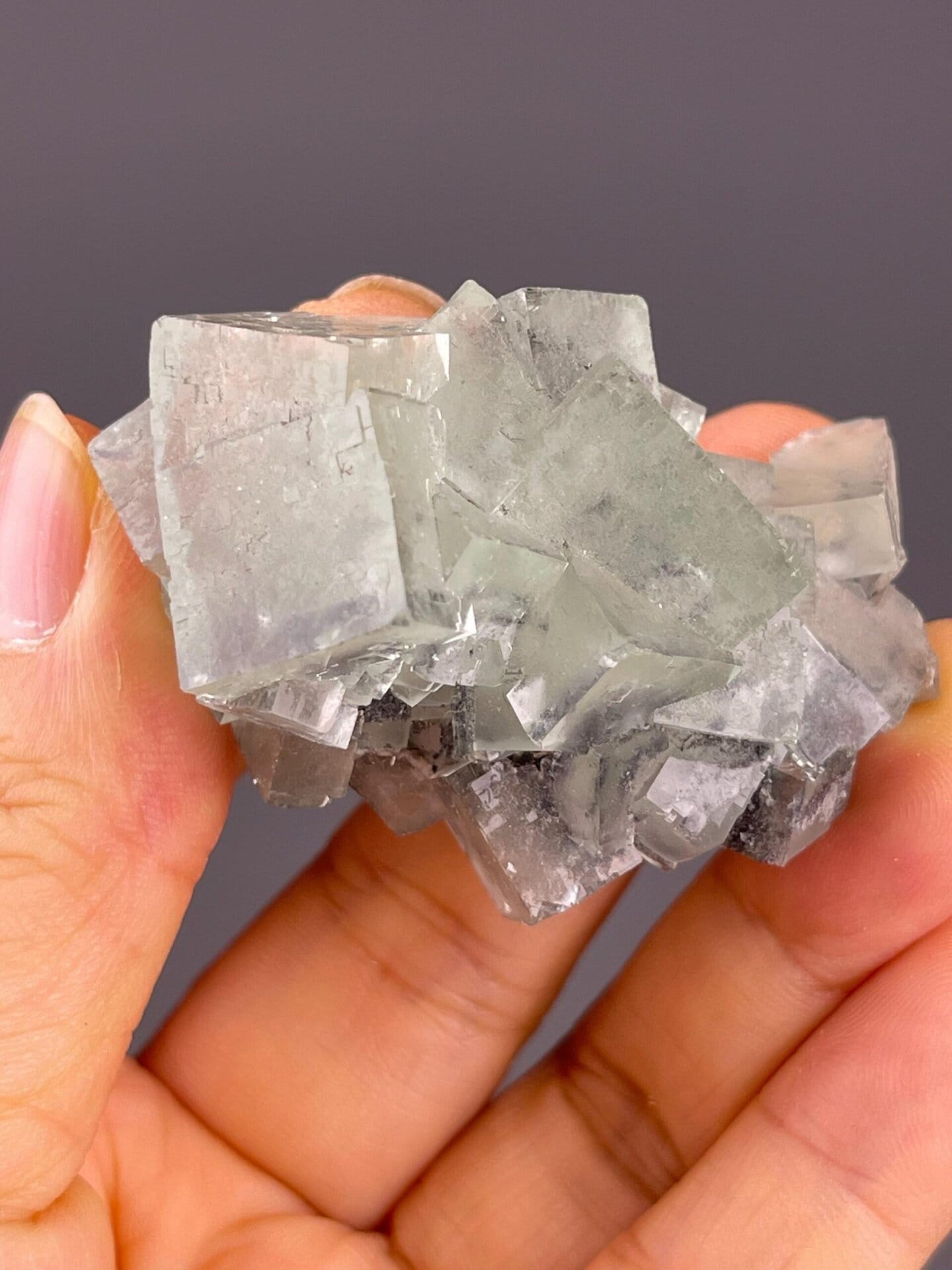 Angled view of green fluorite Hunan specimen