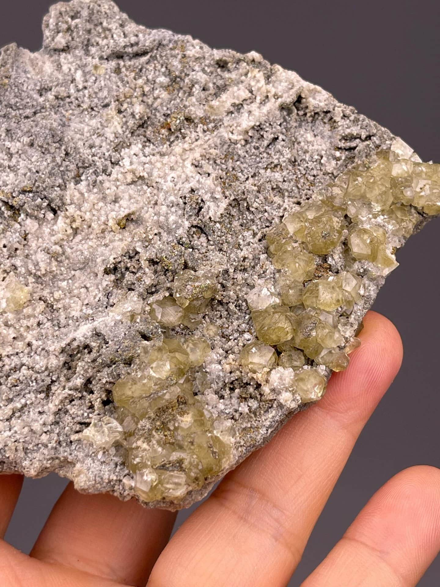 Angled view of yellow calcite crystal cluster