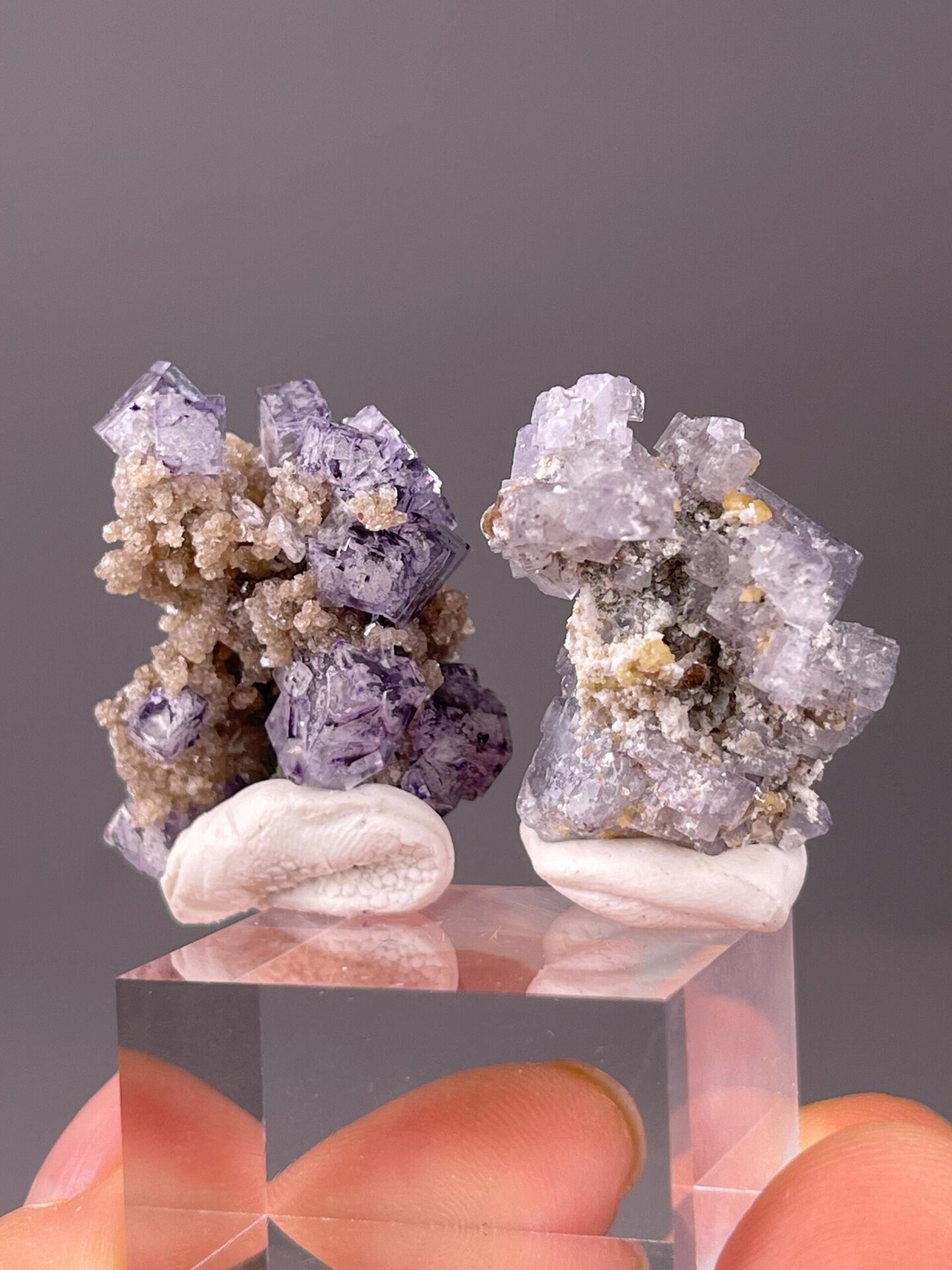 Purple fluorite two-piece specimen set Yaogangxian front view