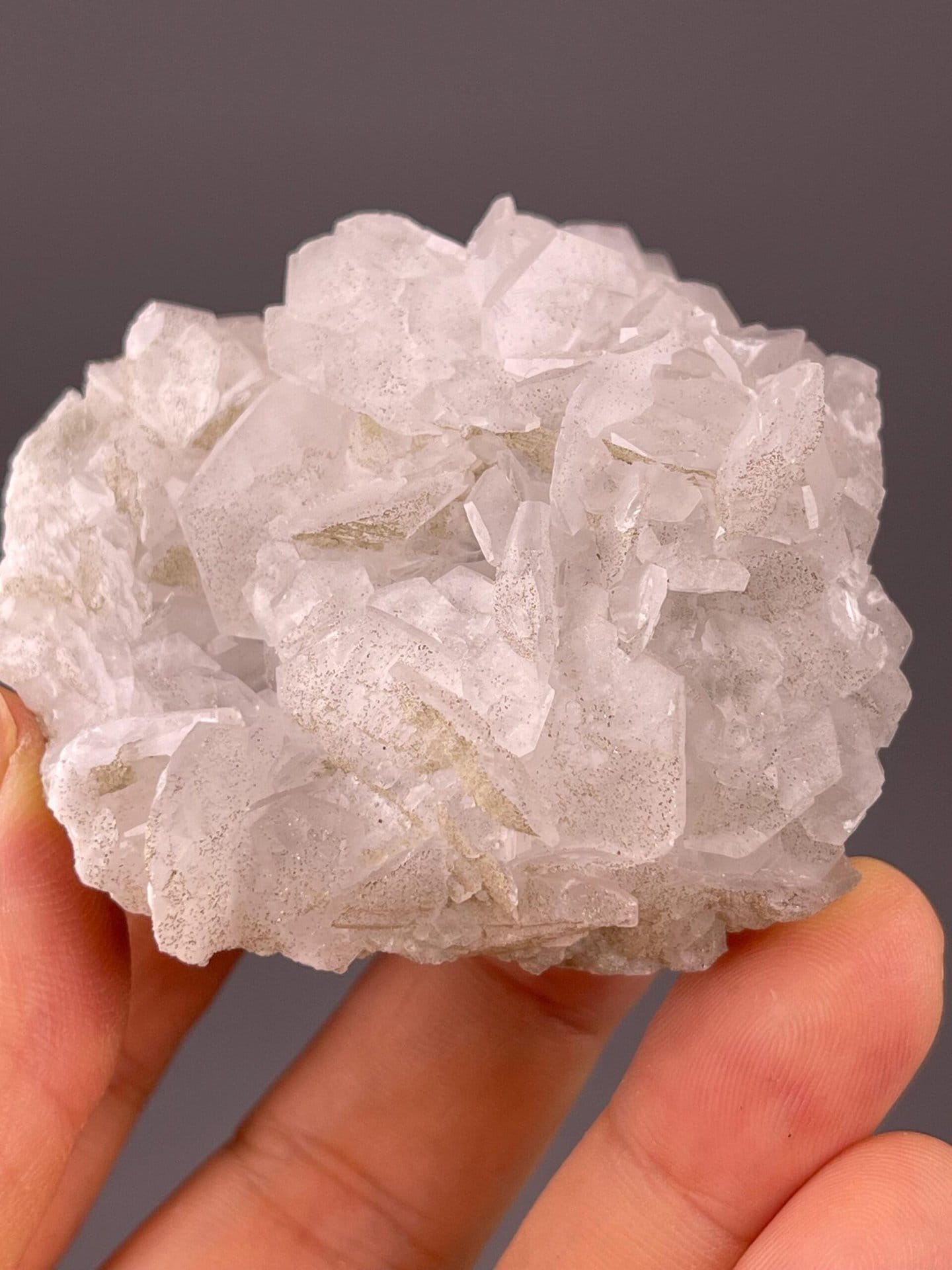 Top view of calcite petal cluster with pyrite