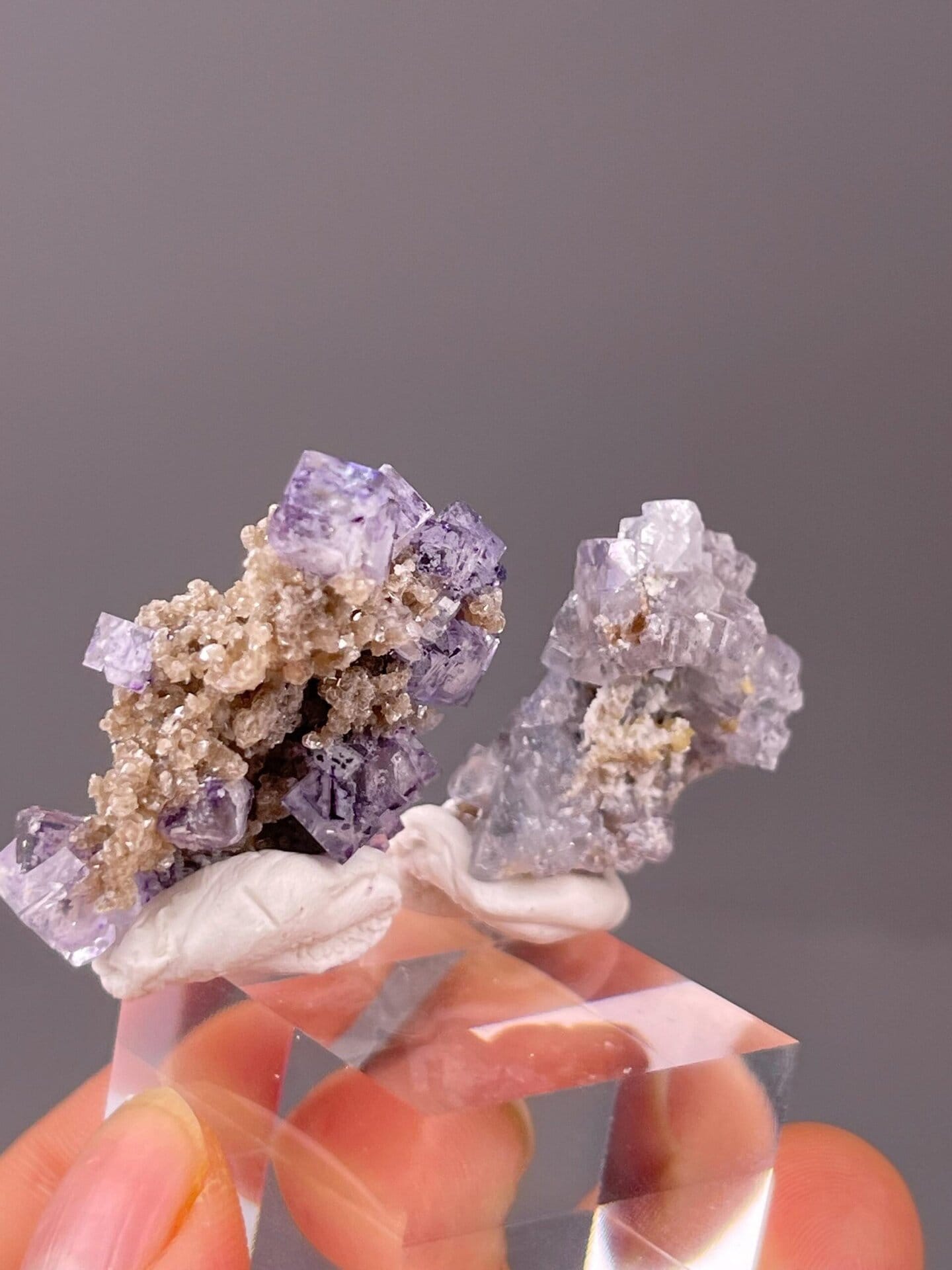 Purple fluorite set overhead top-down view