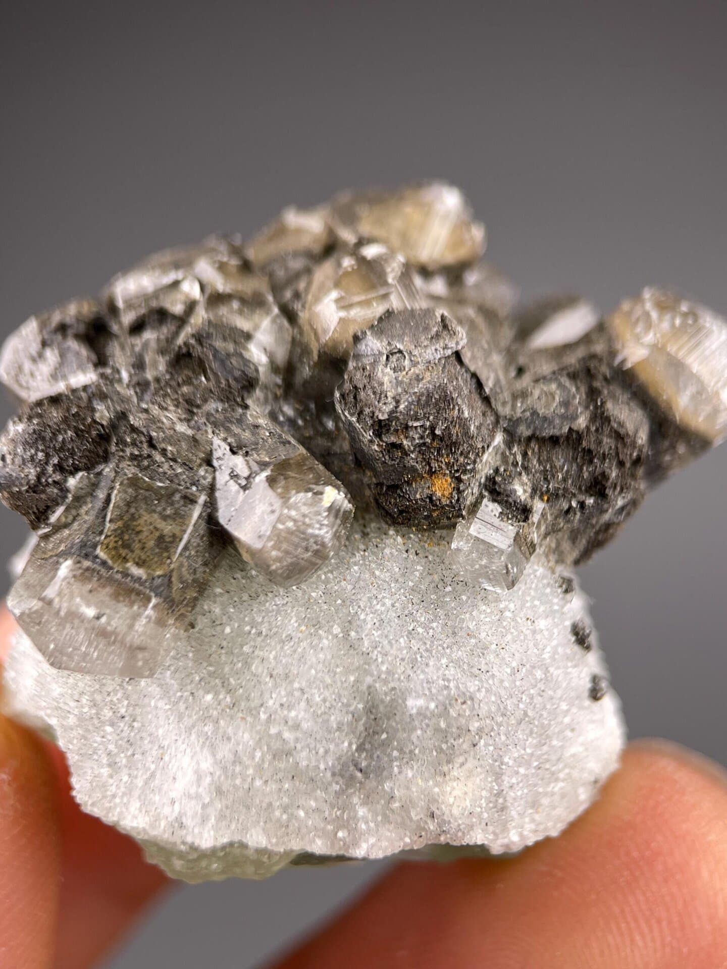 Green fluorite with calcite specimen ruler scale