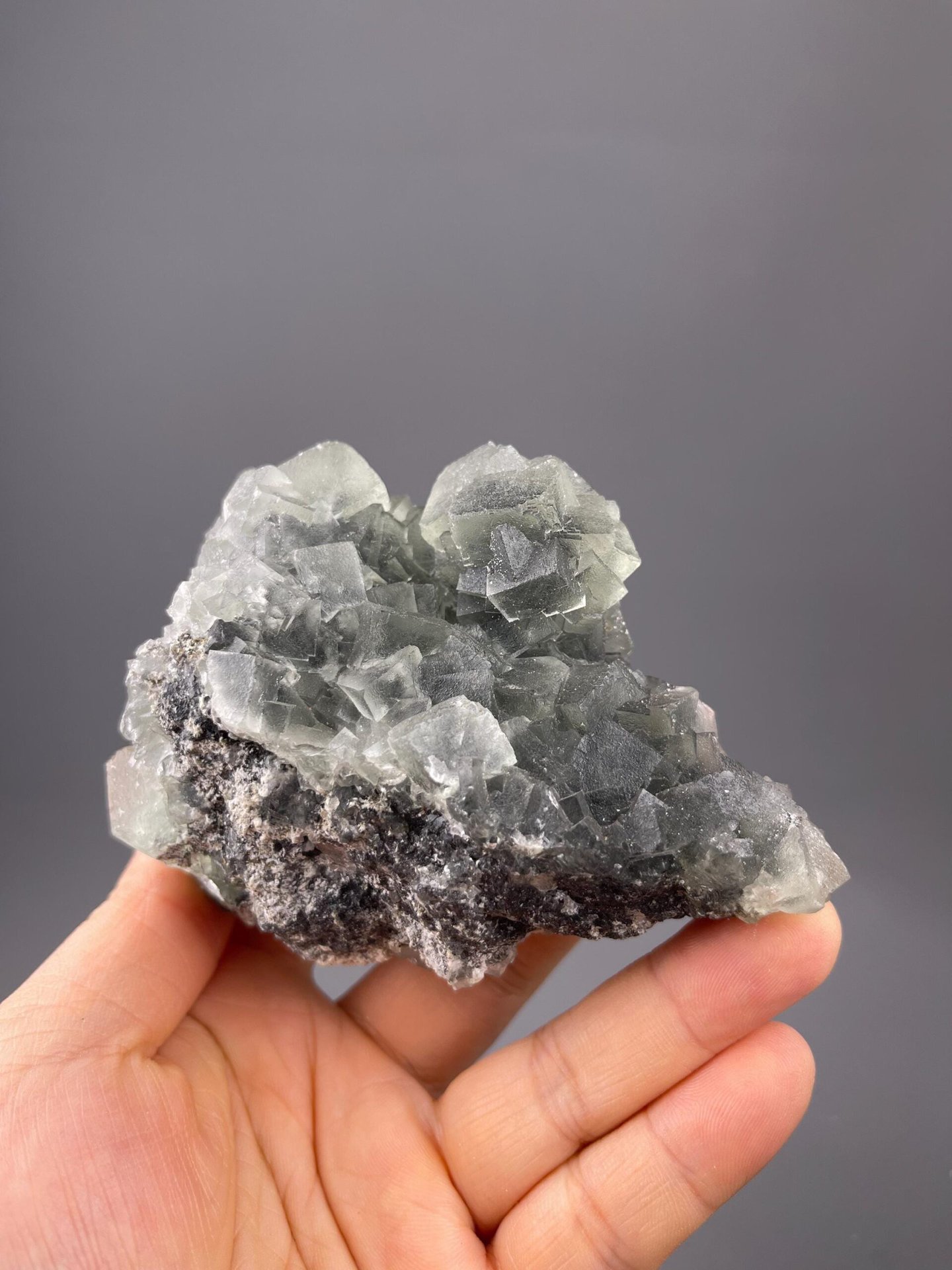 Large green fluorite crystal cluster Fujian Province front view