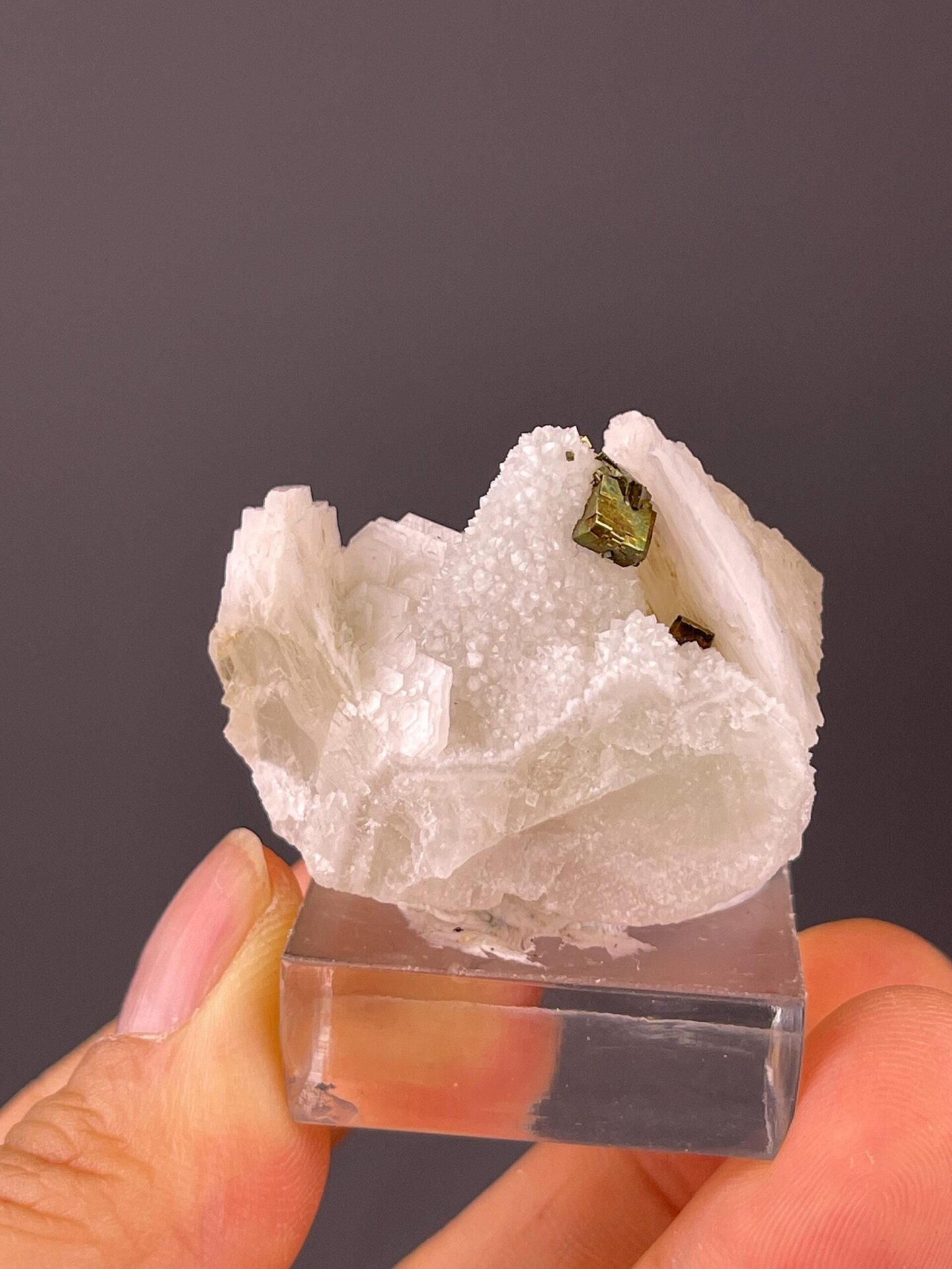 Pyrite quartz fluorite specimen side profile