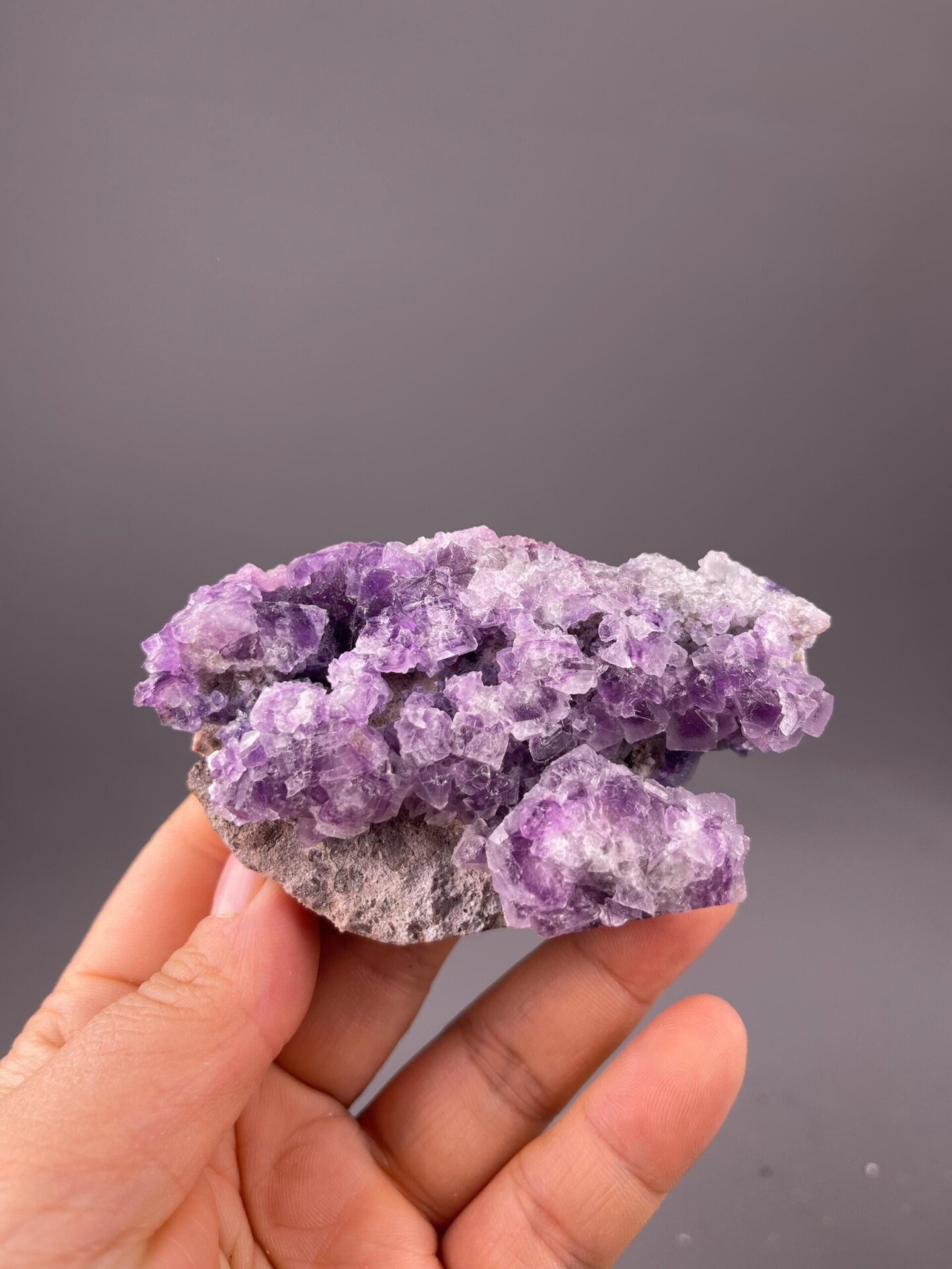 Purple fluorite cluster side profile Hunan