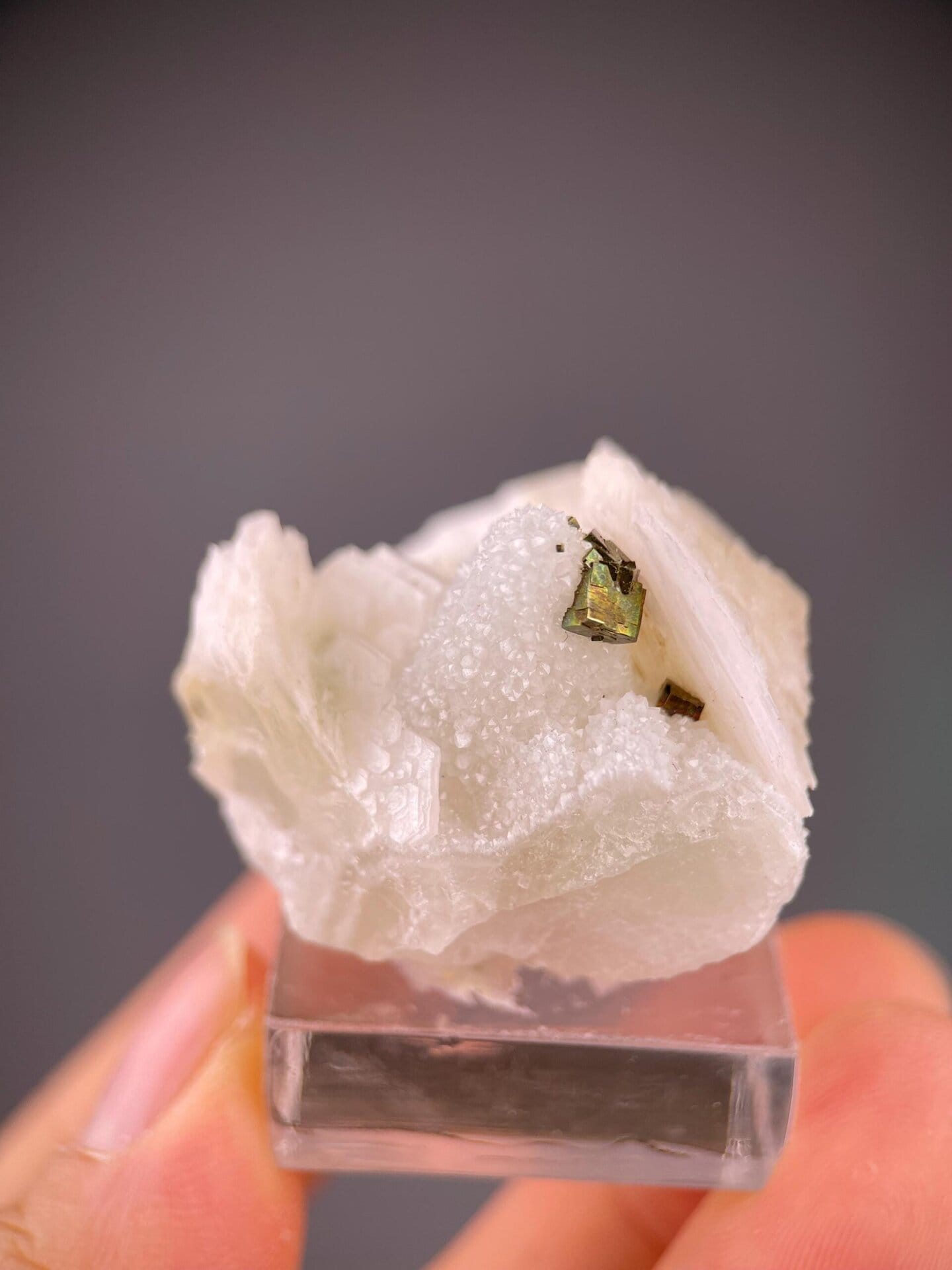 Pyrite cubic faces in fluorite quartz matrix