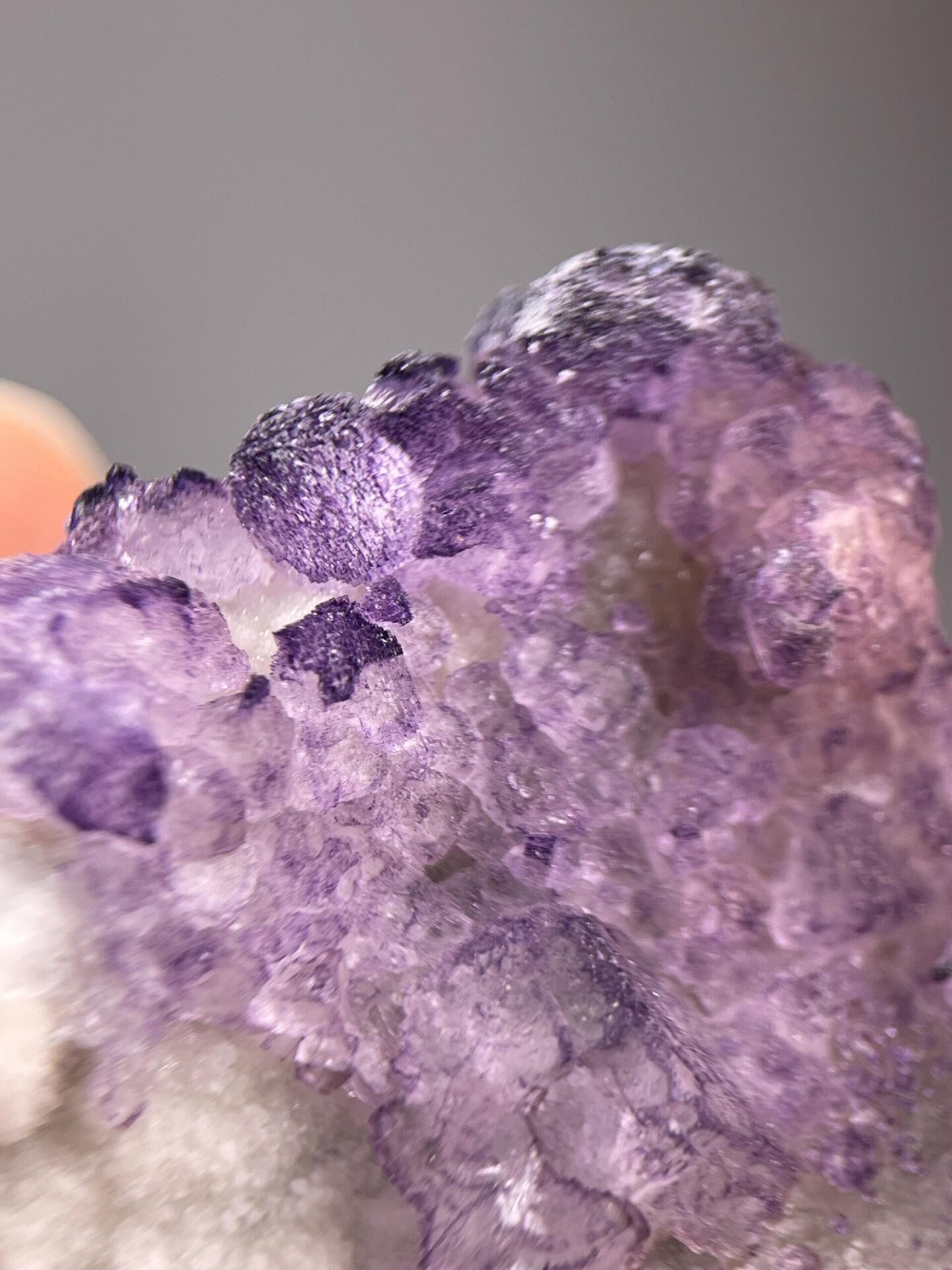Full geometric pattern fluorite specimen on white background