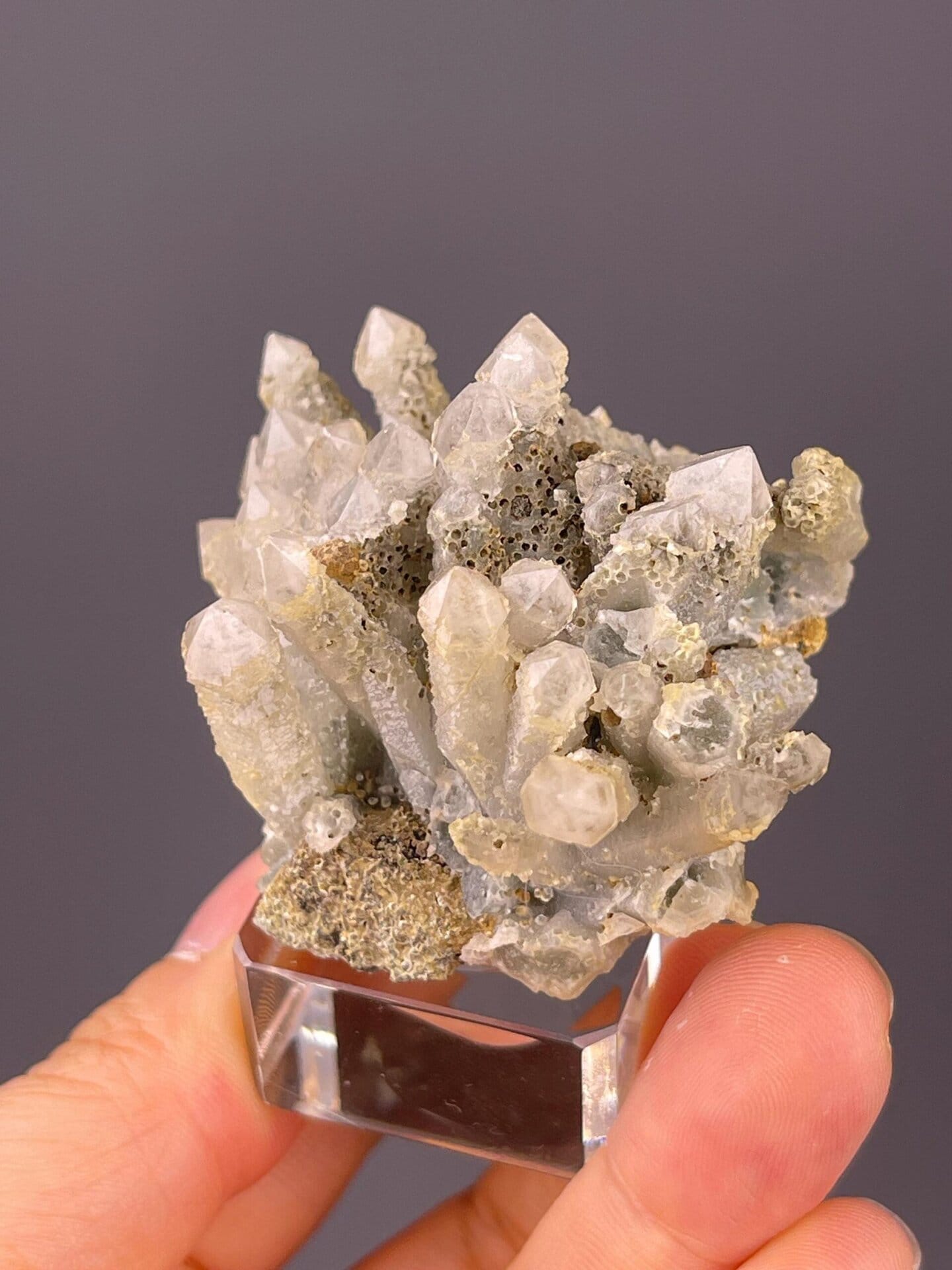 Full screw quartz specimen on white background