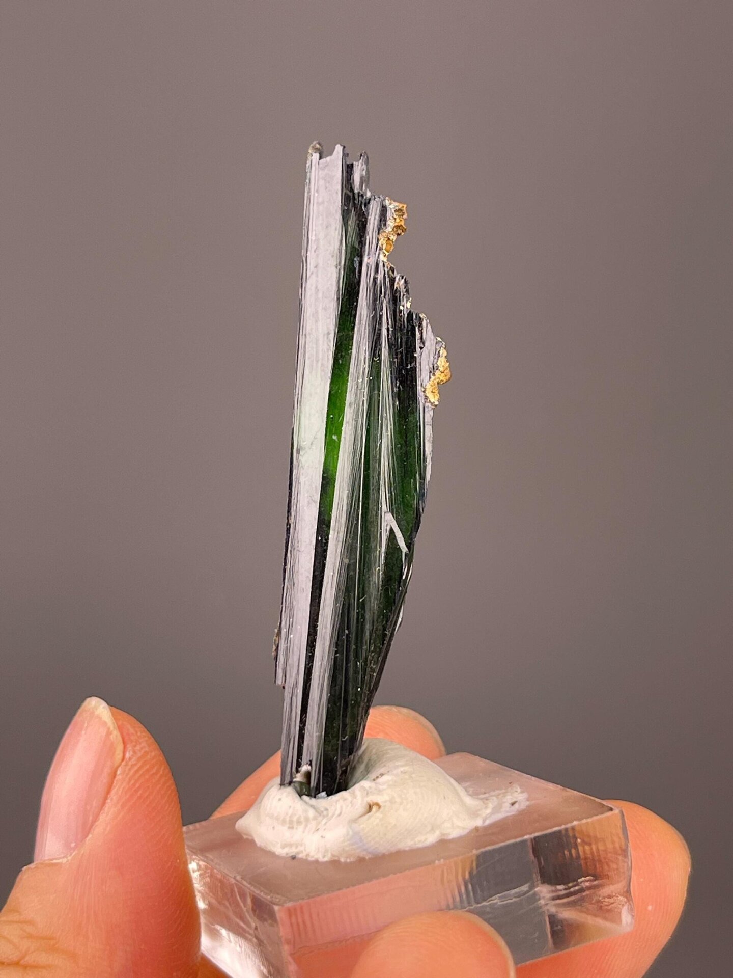 Natural green crystal specimen Brazil front view