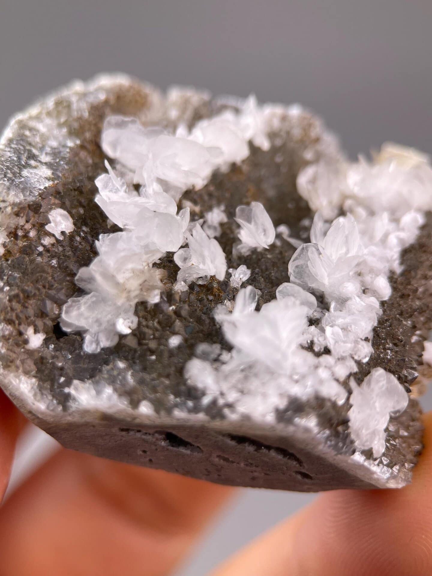 Intergrown calcite quartz crystal surfaces