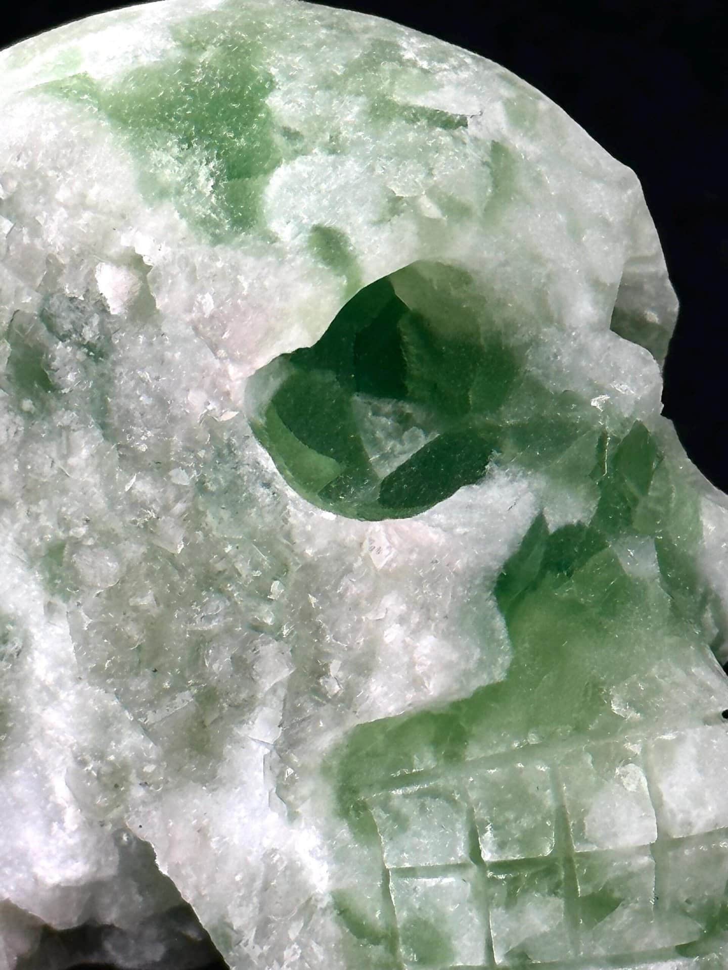 Carved fluorite skull natural green color