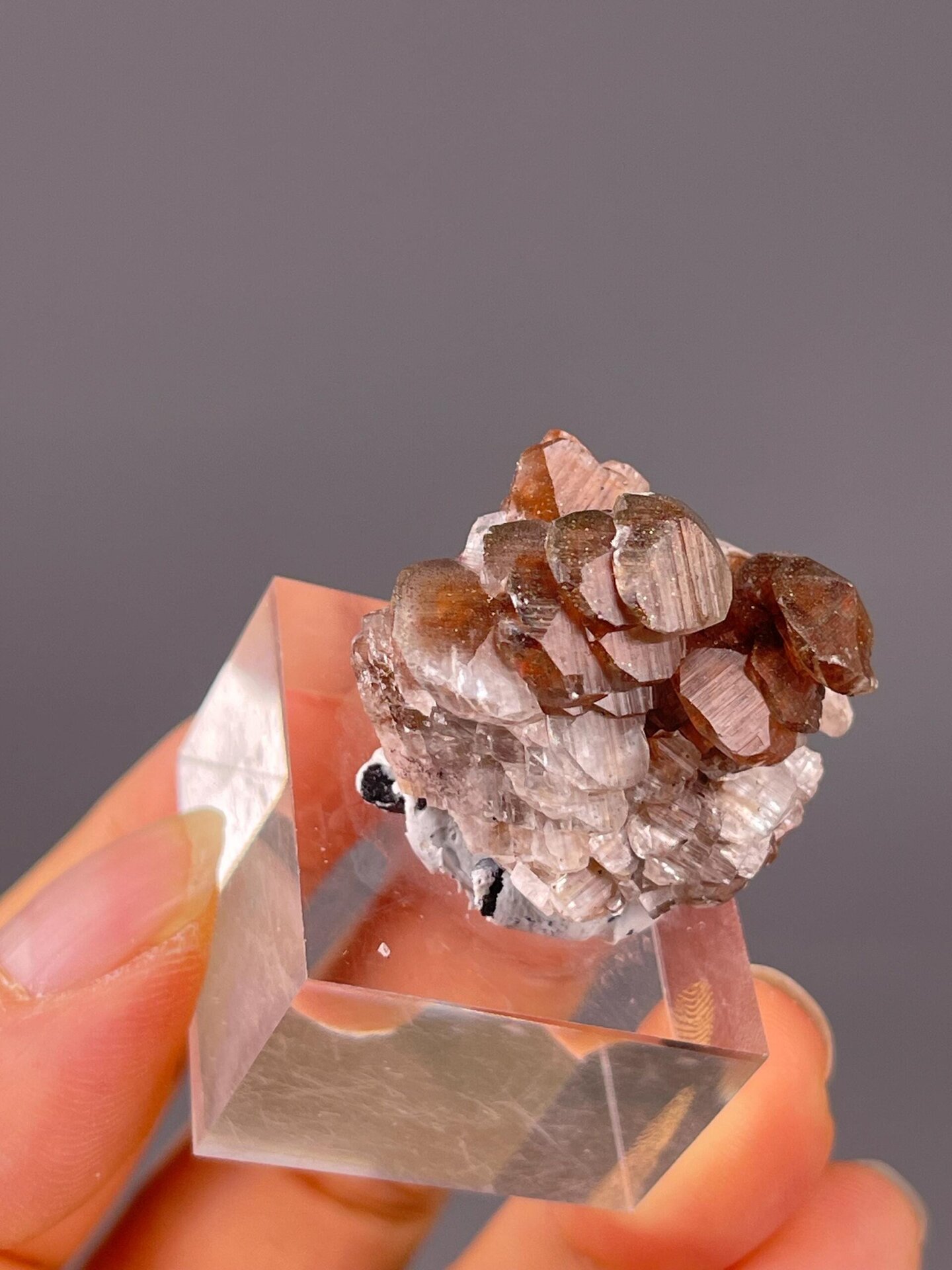 Red calcite crystal formation close-up