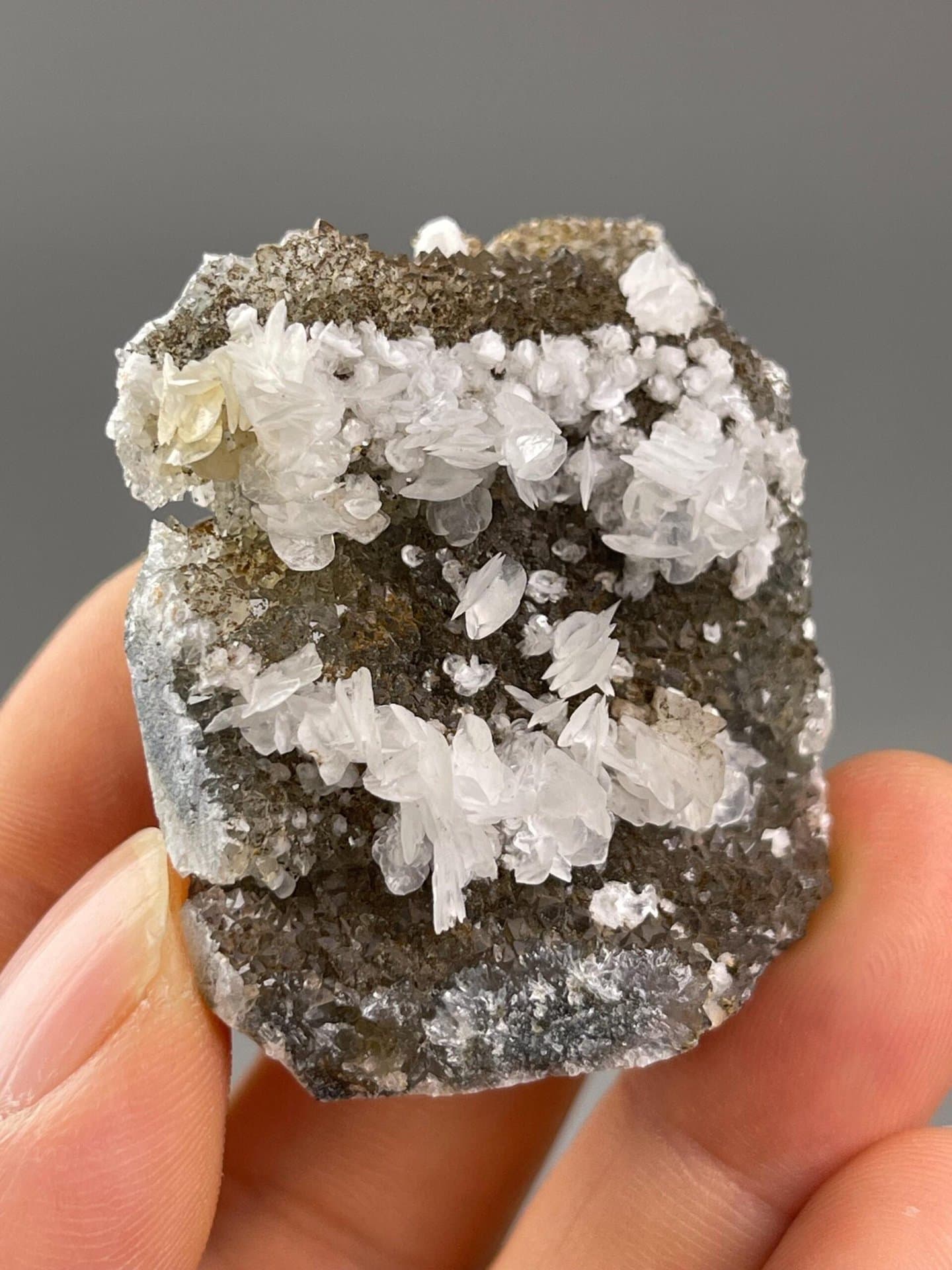 Full calcite quartz specimen on white background