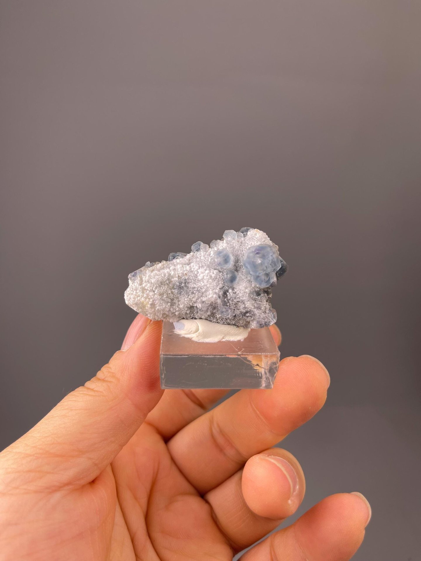 Dense interlocking cubic crystals of tanzanite-blue fluorite