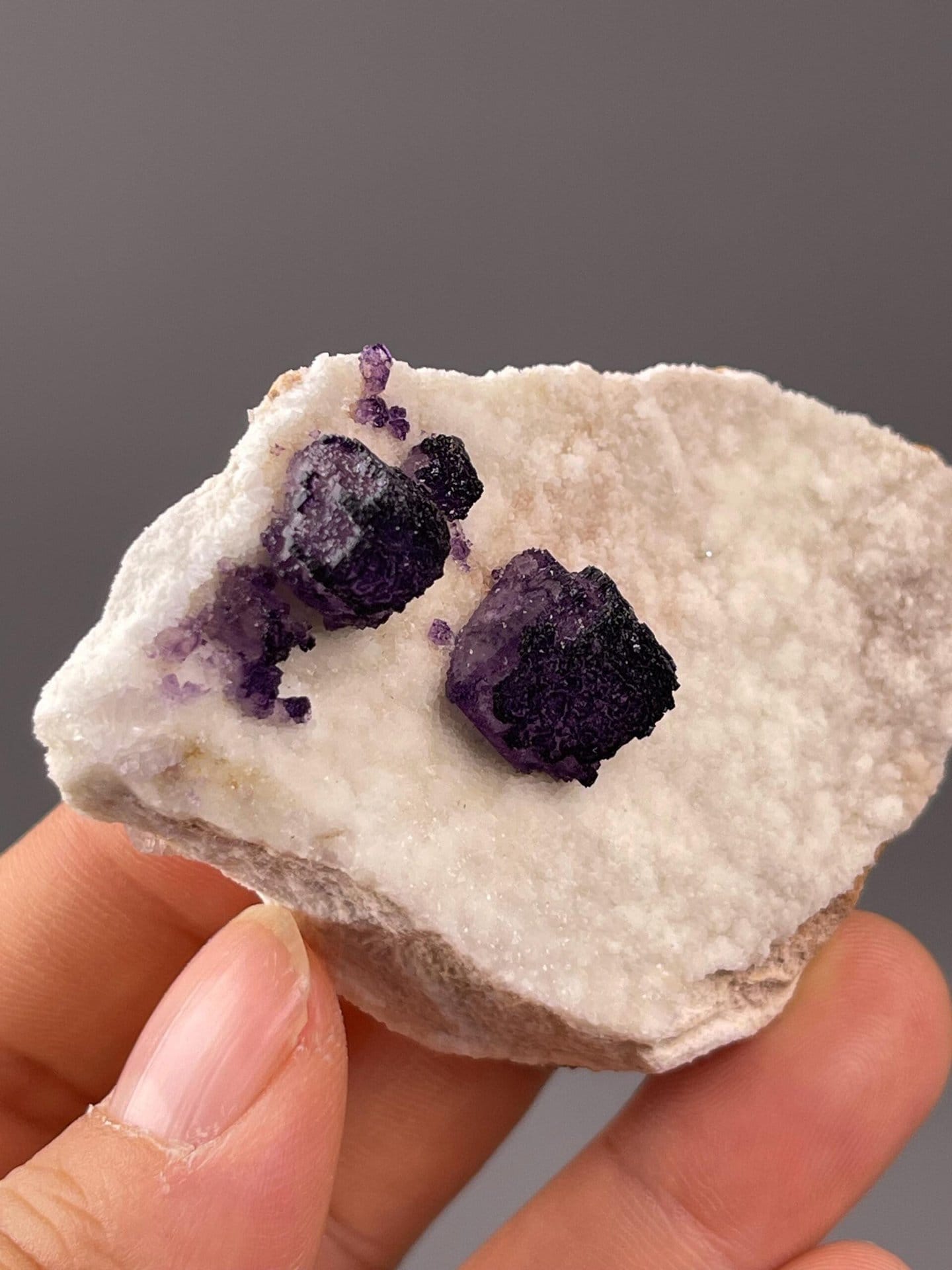 Close-up of naturally etched QR code-like pattern on fluorite