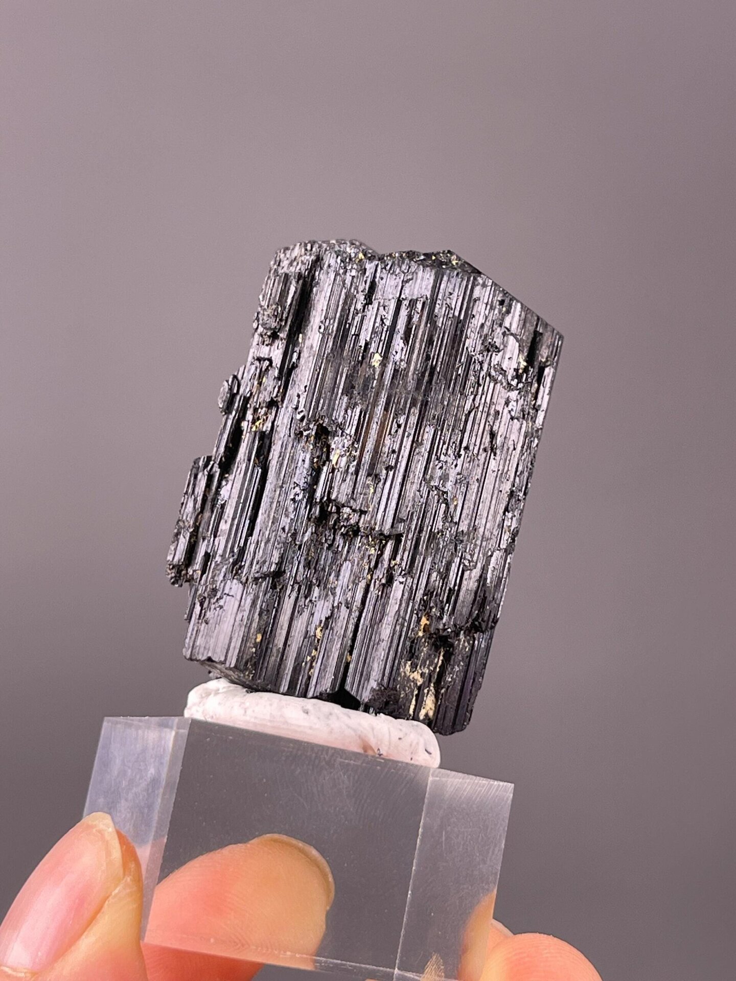 Close-up of striated schorl tourmaline crystal