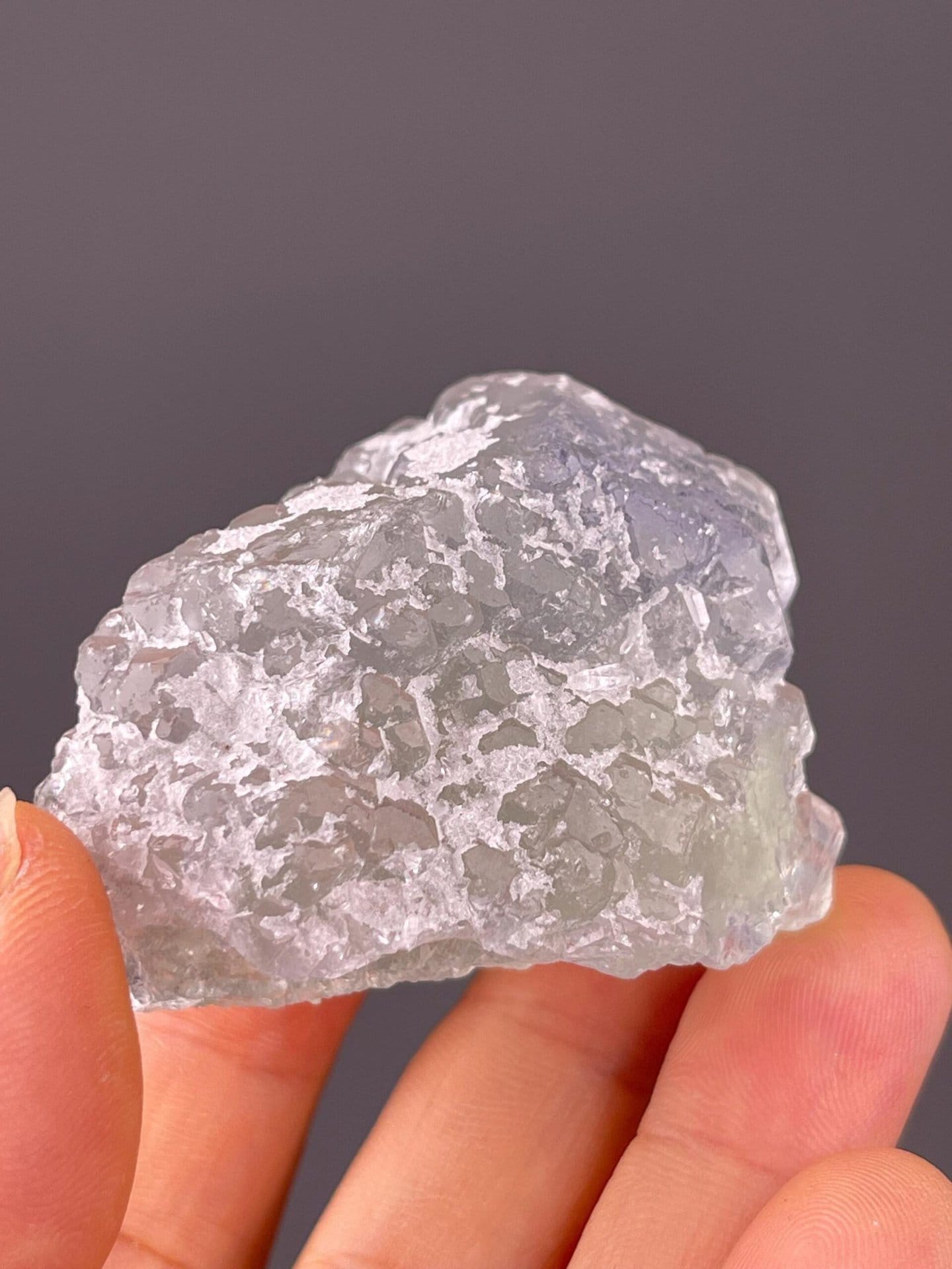 Side view of sugar-coated fluorite cluster