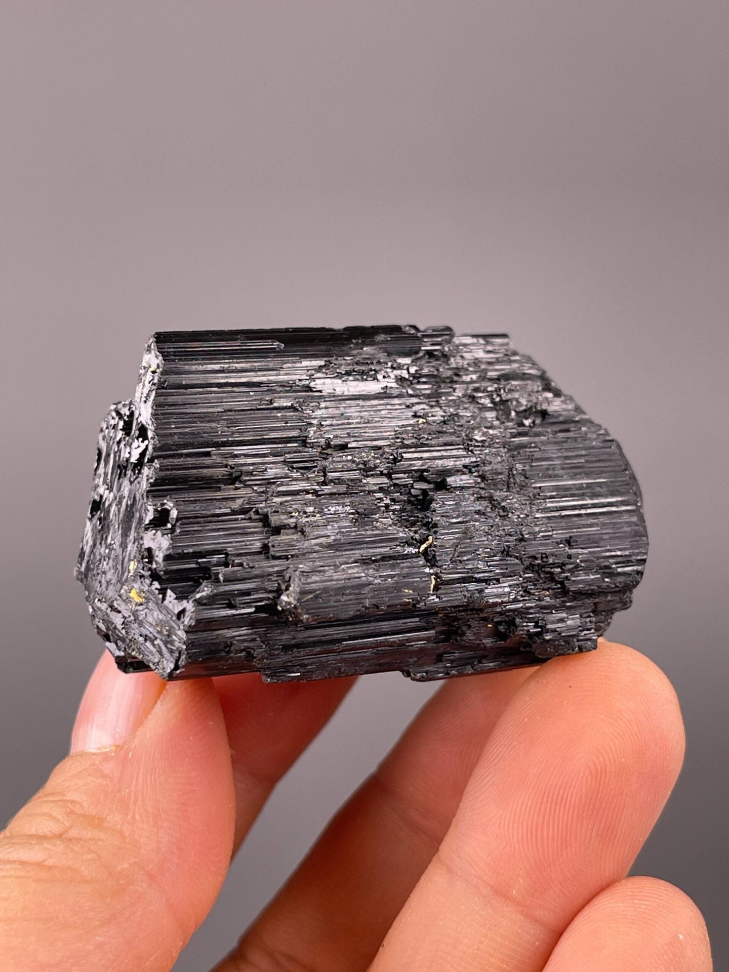 Top view of black tourmaline prismatic cross-section