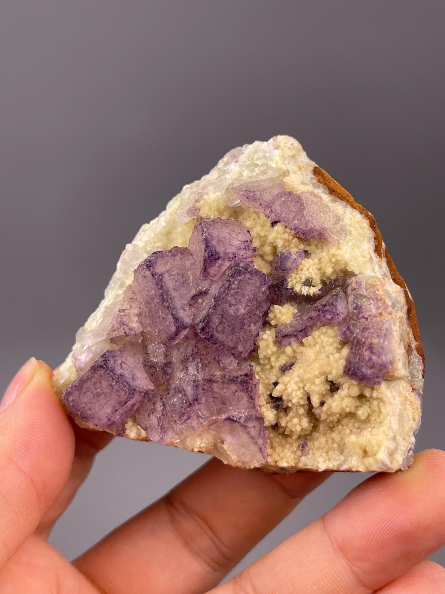 Purple cubic fluorite top-down overhead view