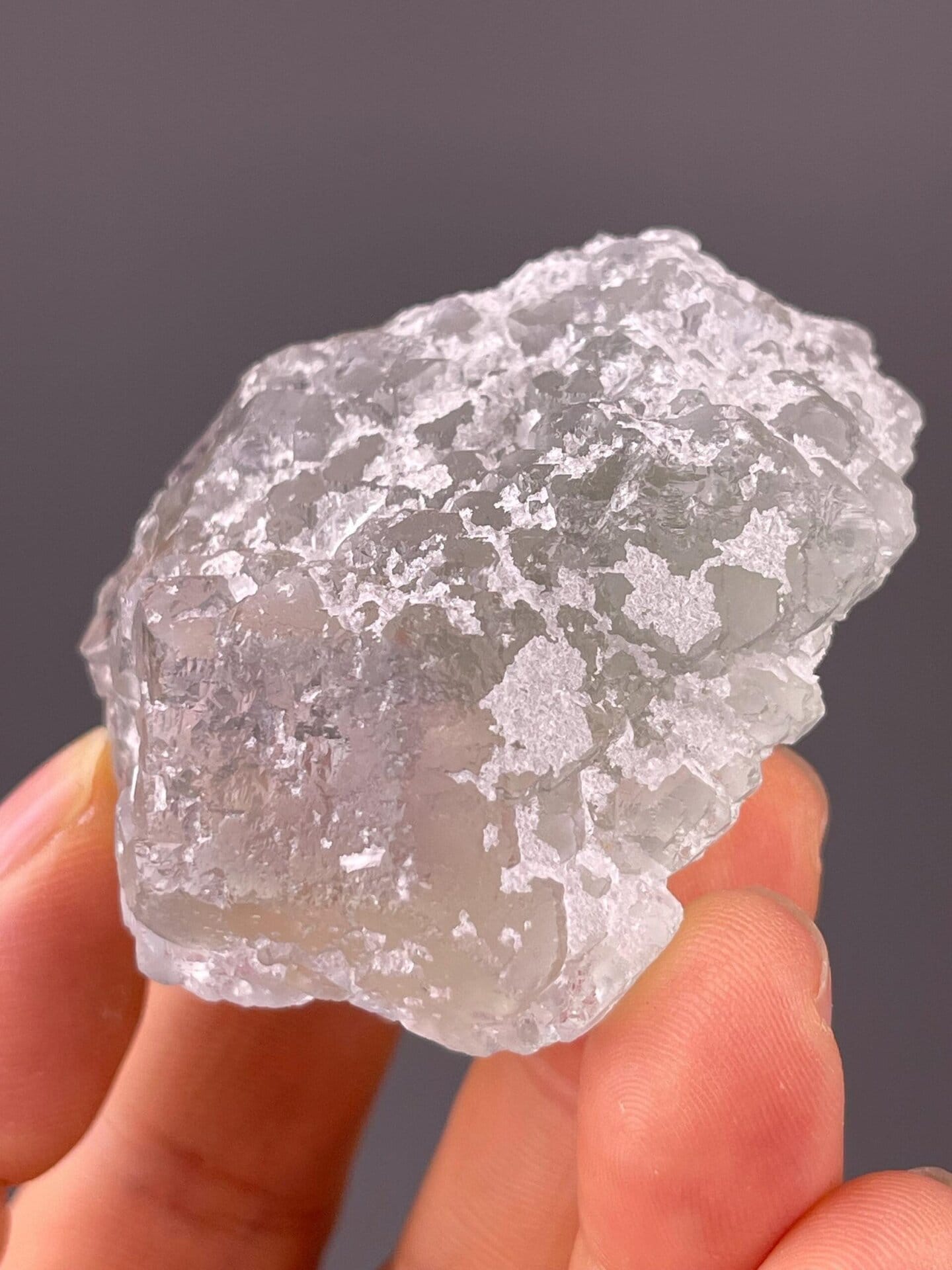 Back view of sugar fluorite cluster base