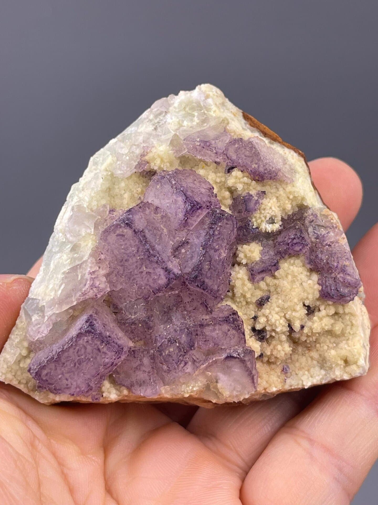 Purple fluorite cluster scale reference view