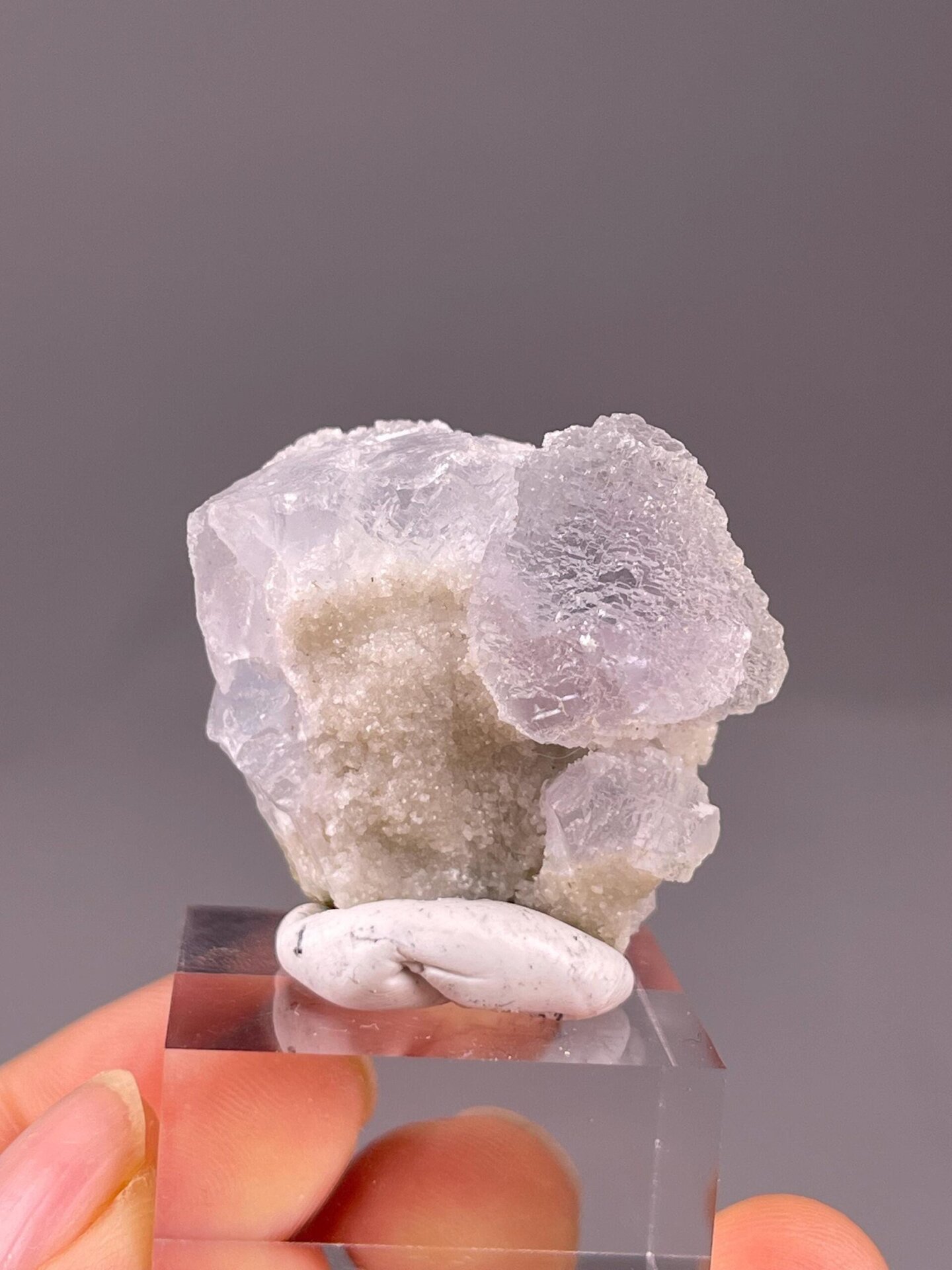 Front view of etched clear fluorite from Xianghualing Mine