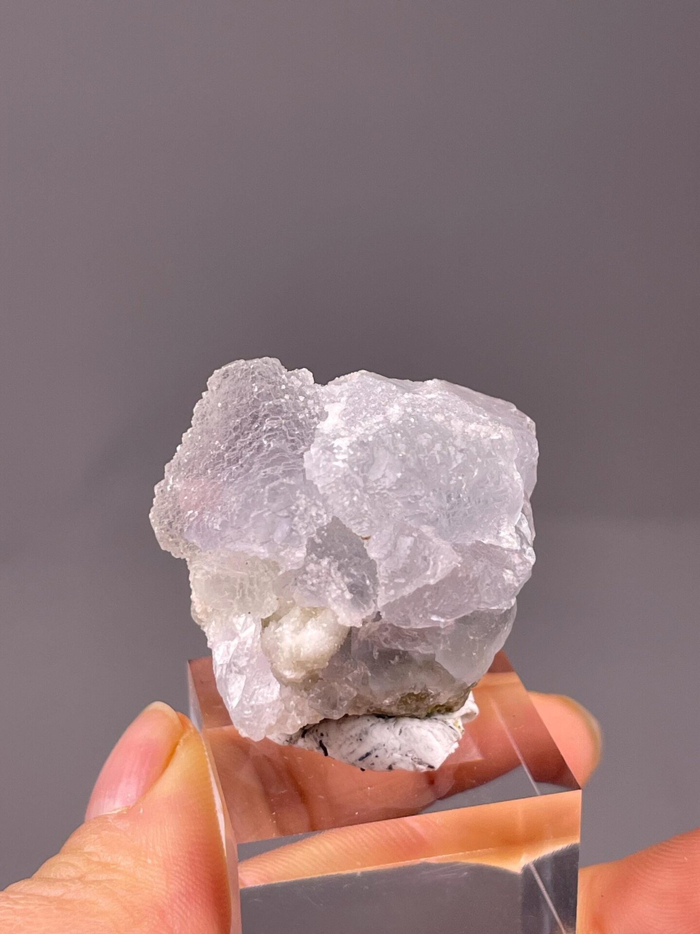 Side view of etched fluorite crystal cluster