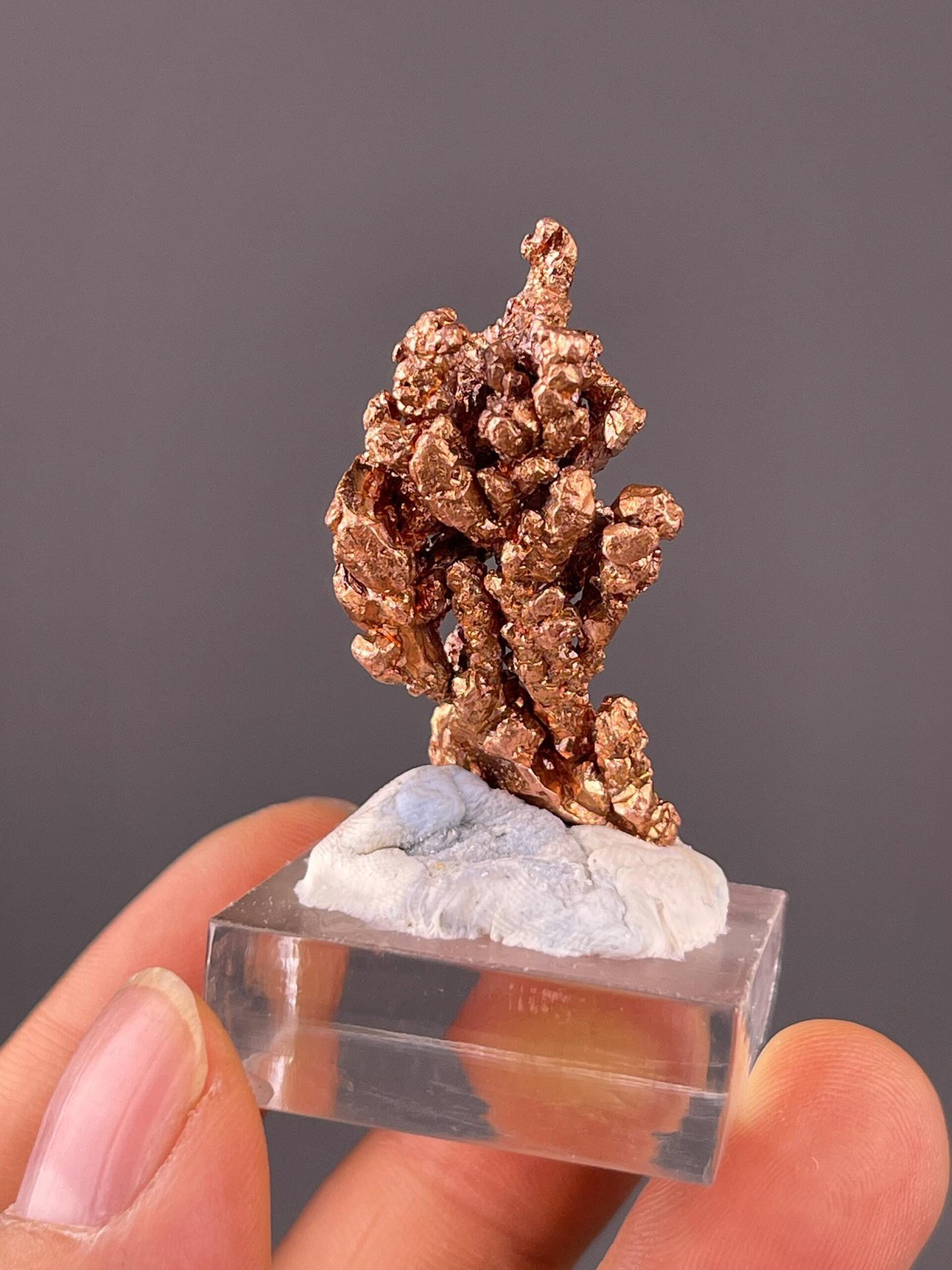 Top view of native copper mineral specimen