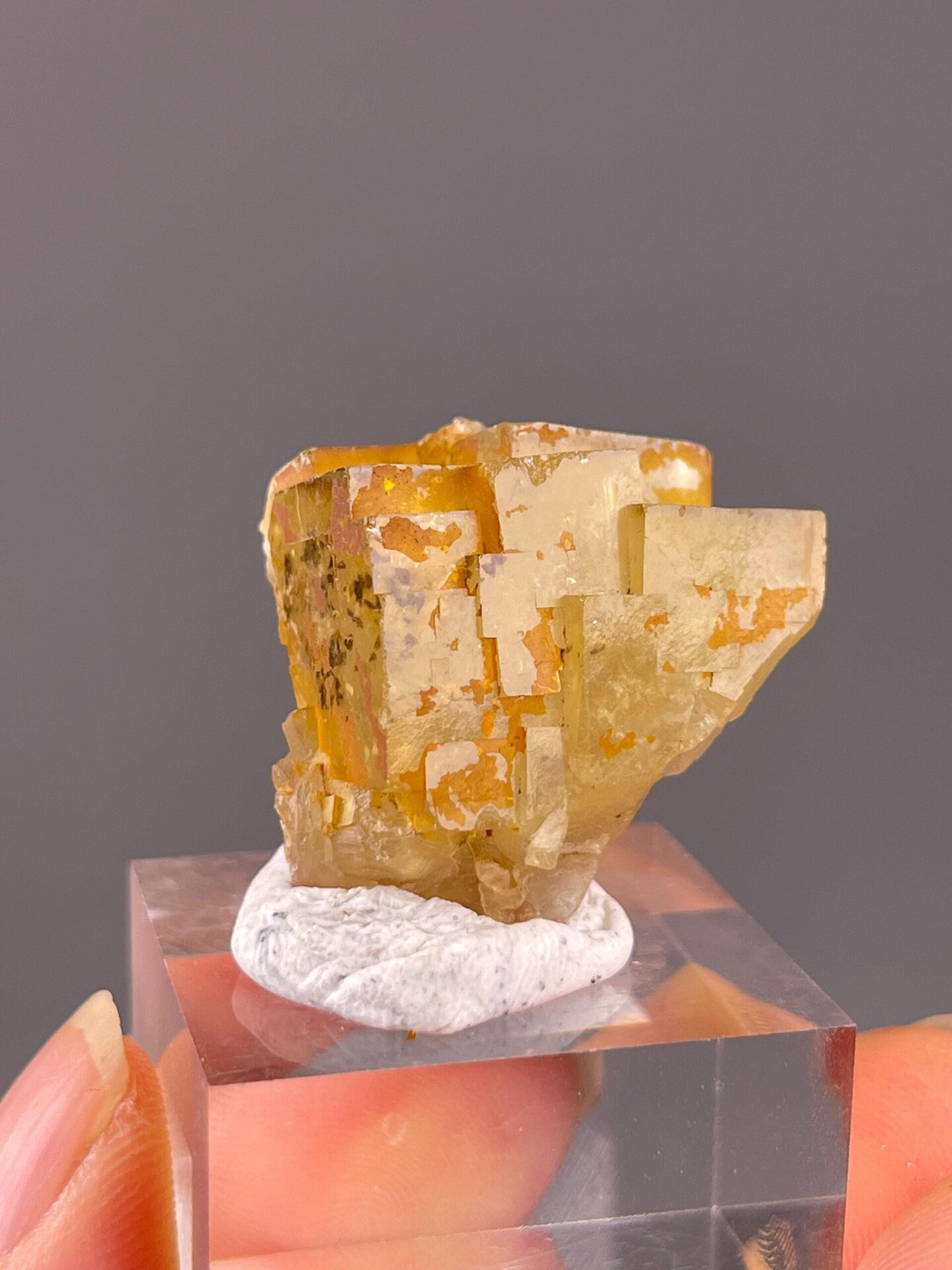 Beijing fluorite cube rarity under studio lighting
