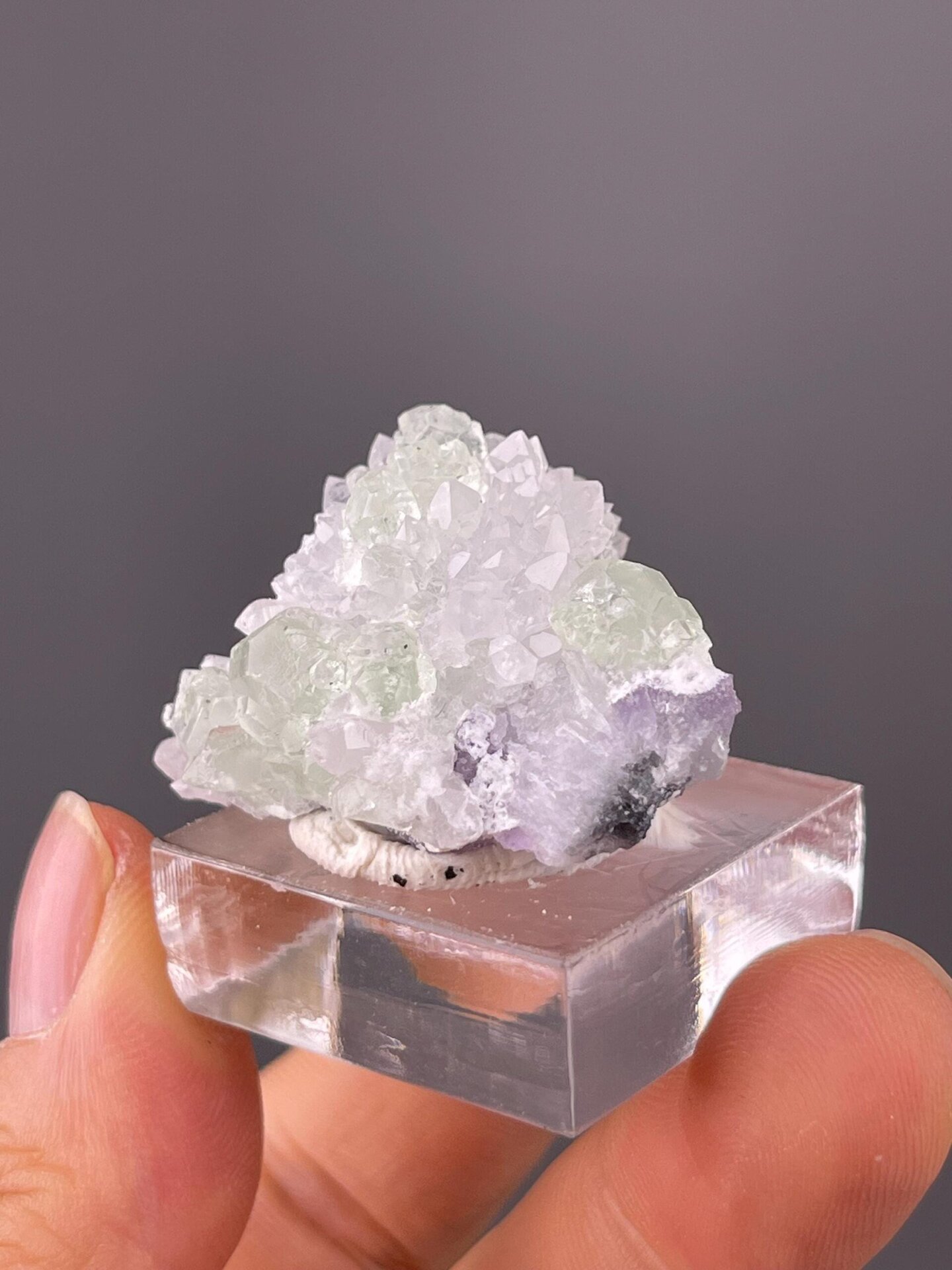 Front view of green fluorite and quartz cluster from Fujian