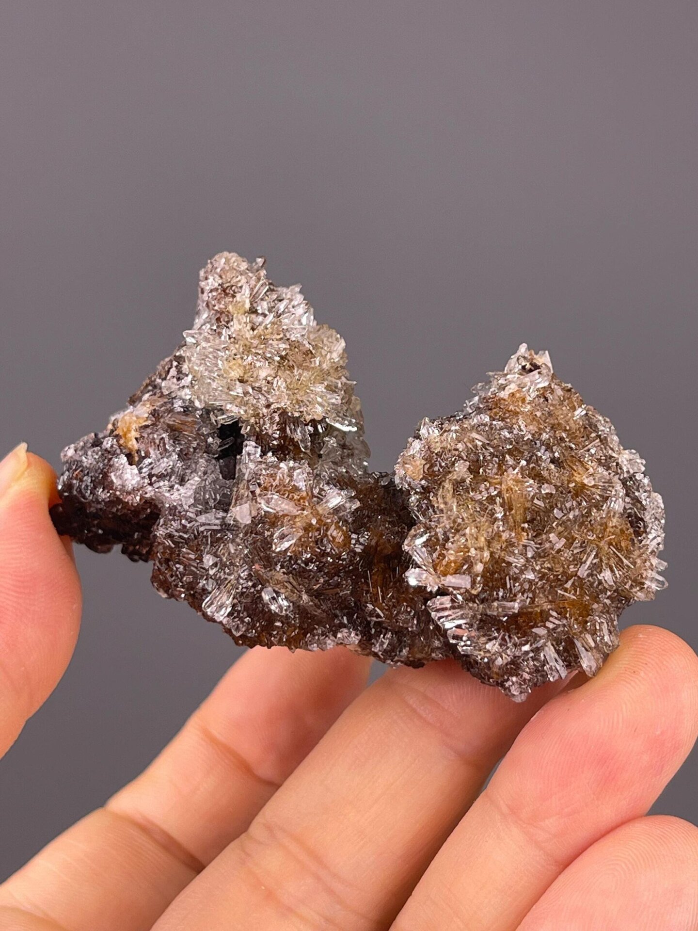 Front view of gypsum flower with needle crystals from Guizhou