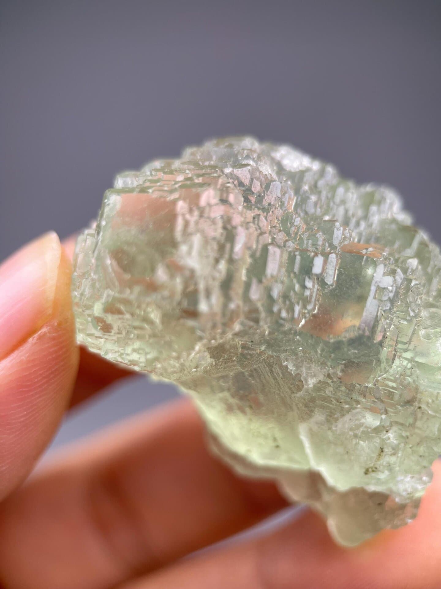Front view of sugar-coated green fluorite from Fujian