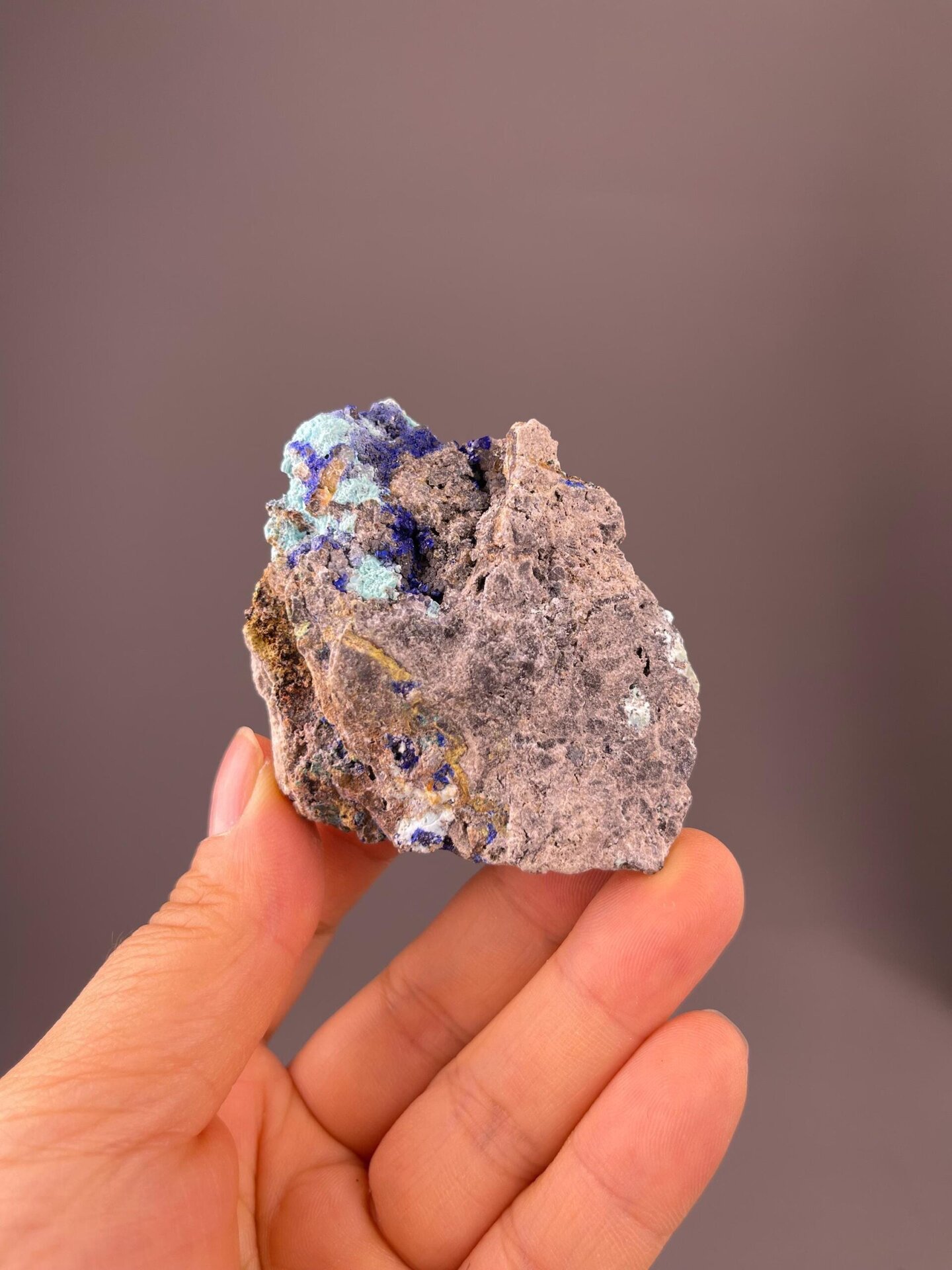 Close-up of deep green malachite and royal blue azurite