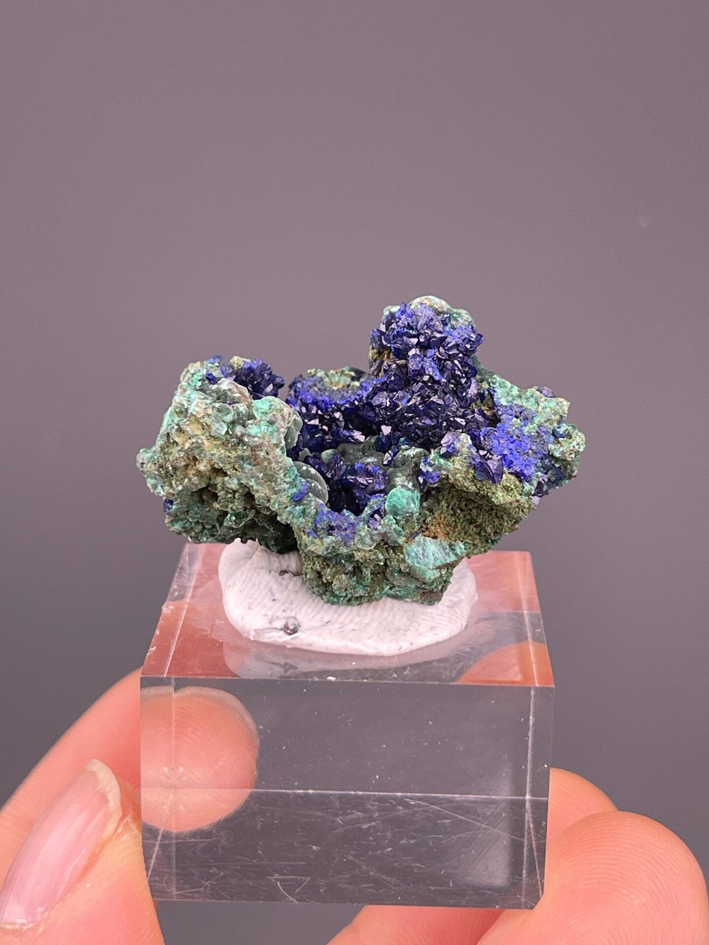 Close-up of royal blue azurite crystal clusters