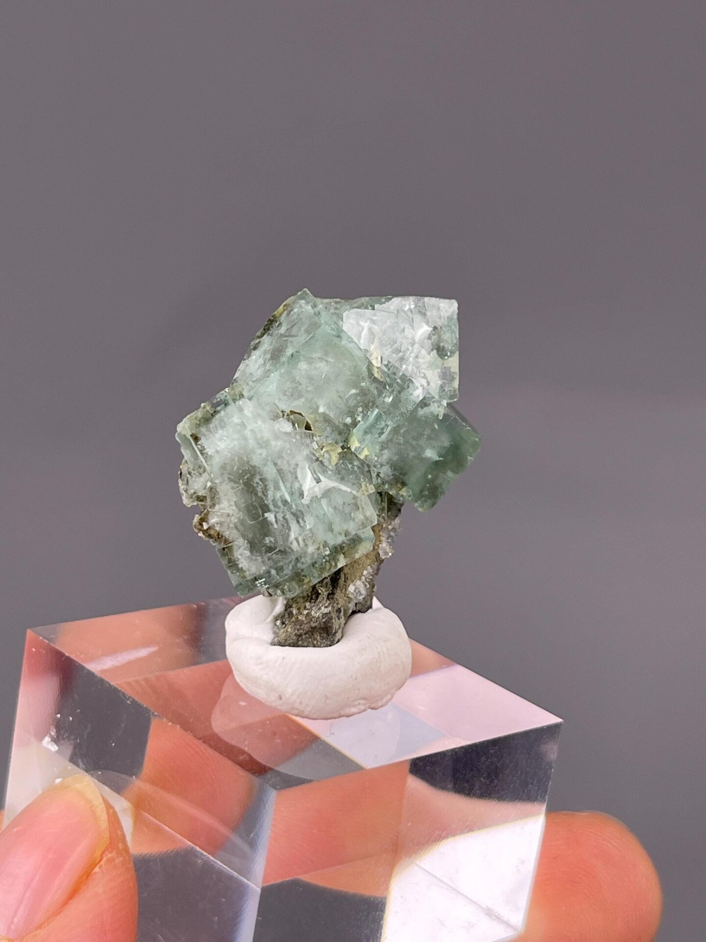 Top view of green fluorite crystal from YGX Mine